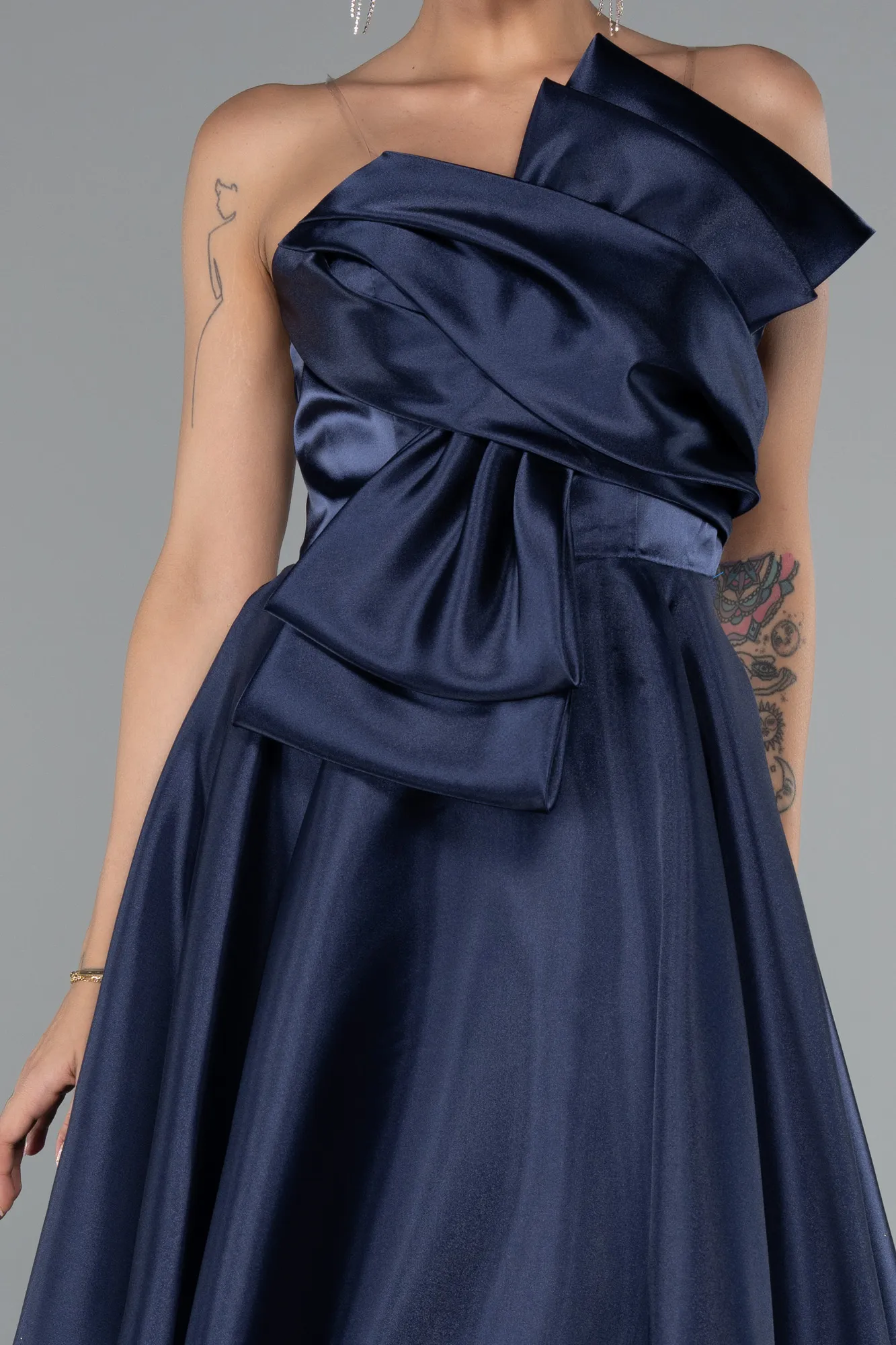 Navy Blue-Short Satin Cocktail Dress ABK2394
