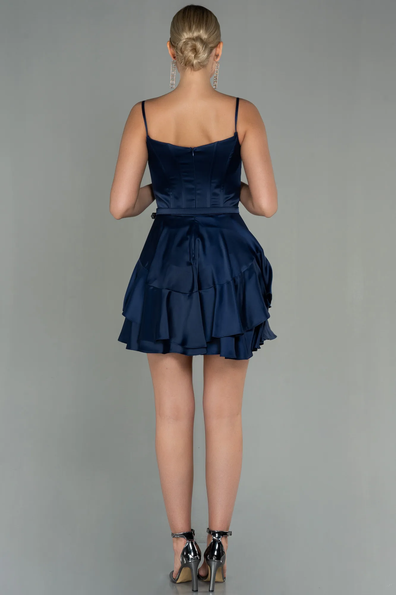 Navy Blue-Short Satin Invitation Dress ABK1691