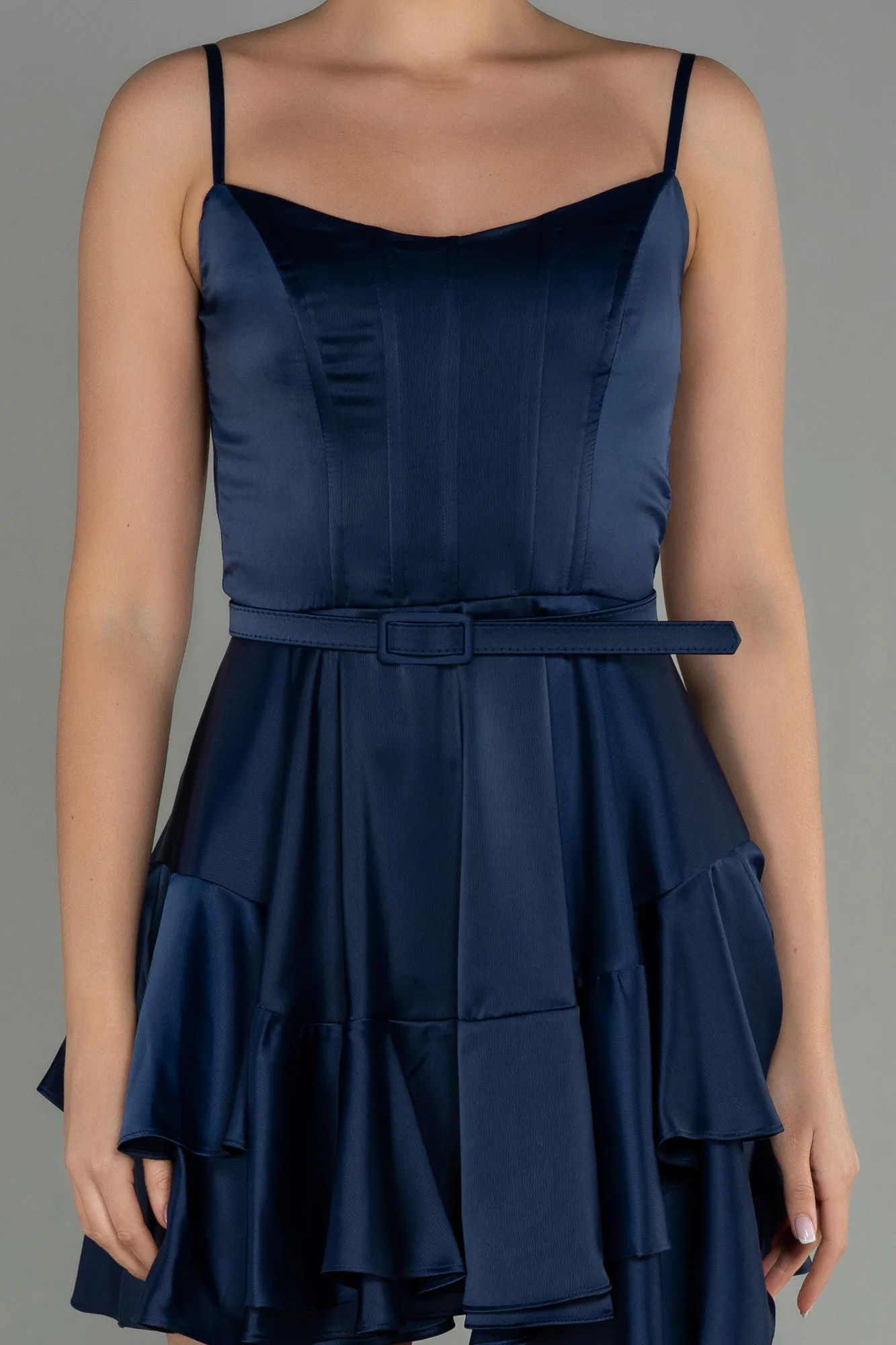 Navy Blue-Short Satin Invitation Dress ABK1691