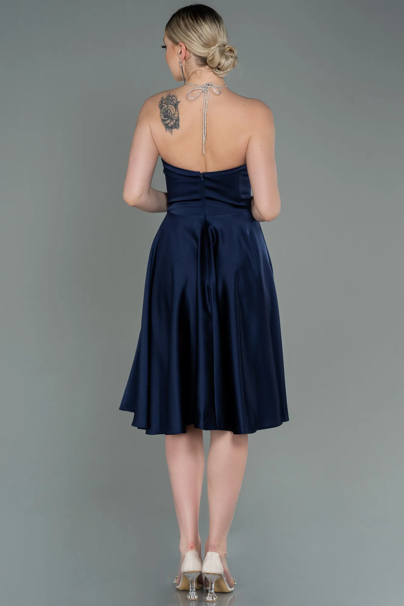 Navy Blue-Short Satin Invitation Dress ABK1734