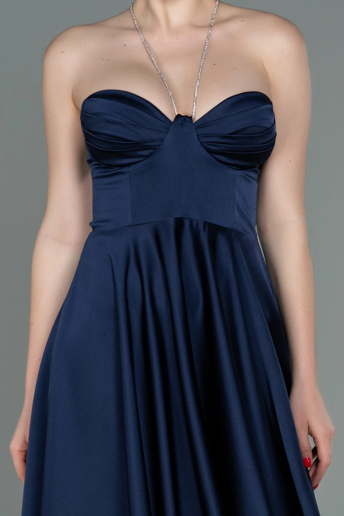 Navy Blue-Short Satin Invitation Dress ABK1734