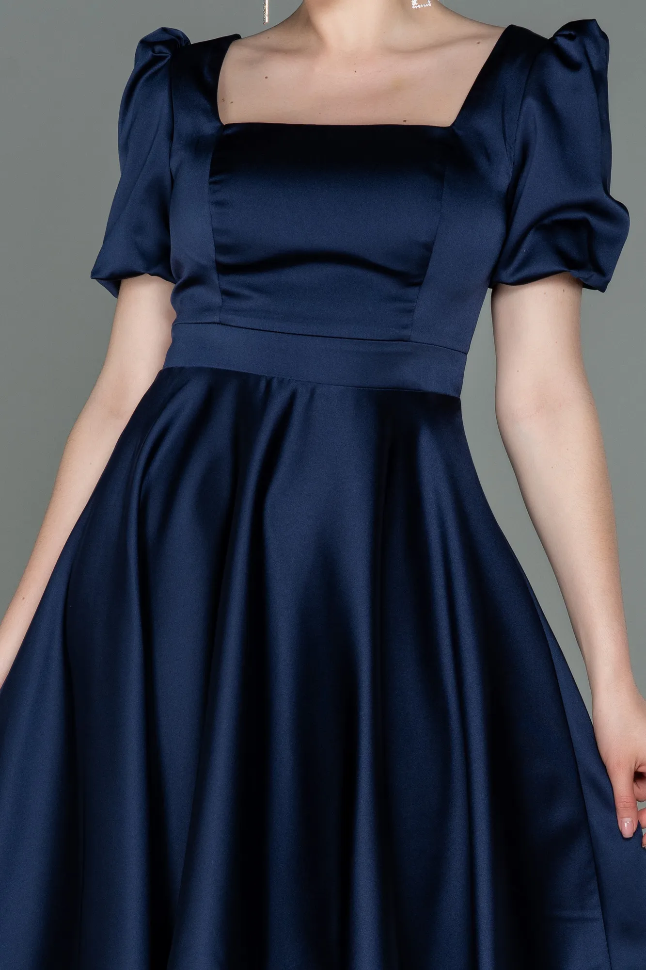 Navy Blue-Short Satin Invitation Dress ABK1792