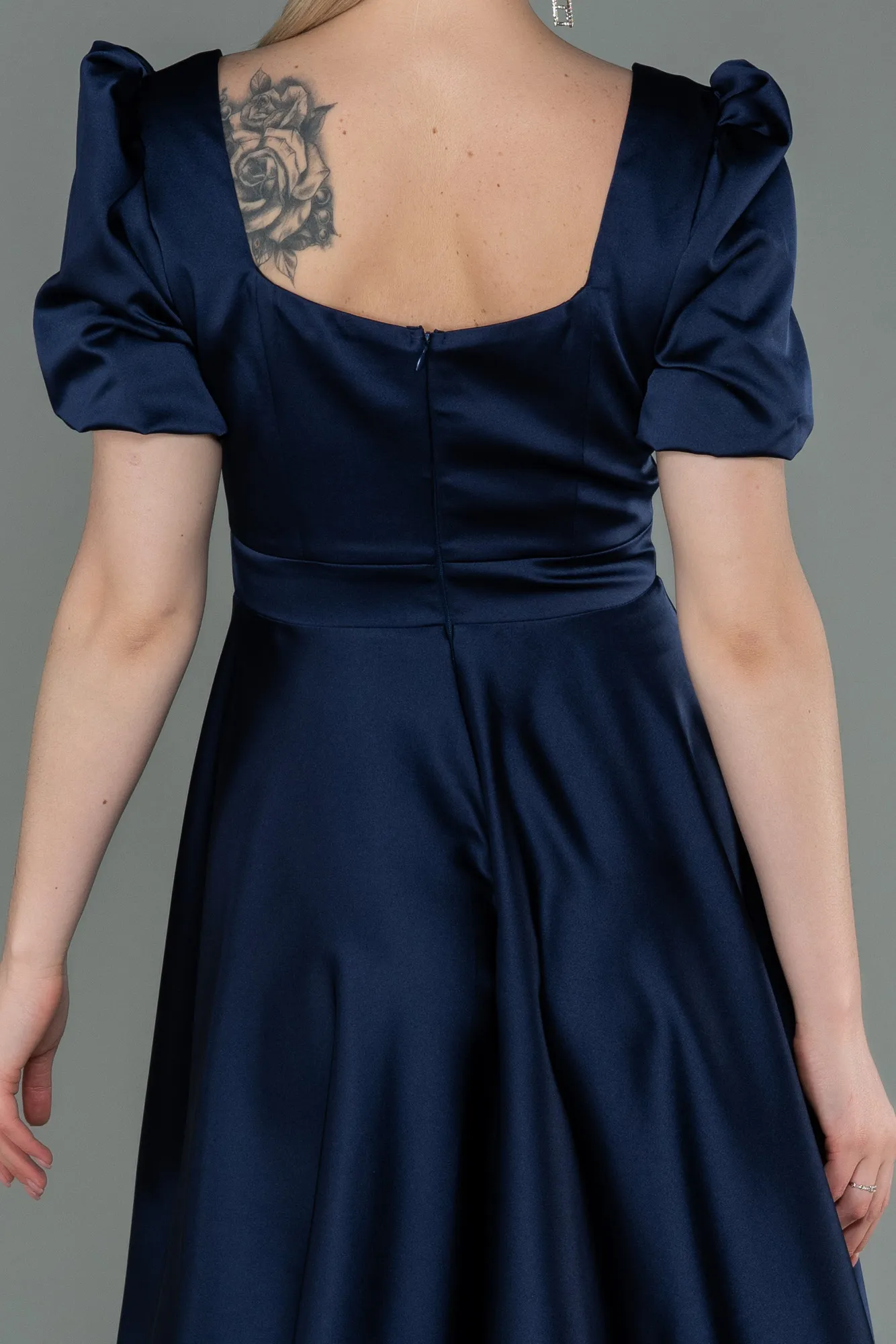 Navy Blue-Short Satin Invitation Dress ABK1792