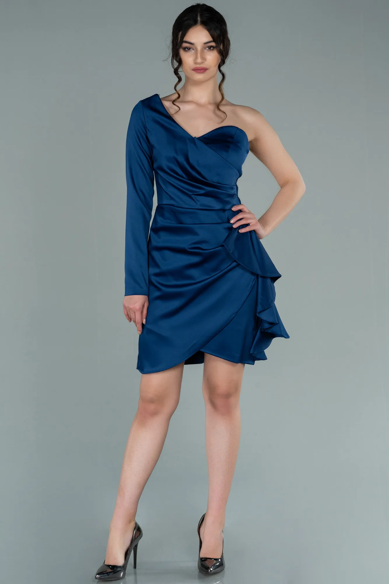 Navy Blue-Short Satin Invitation Dress ABK2368