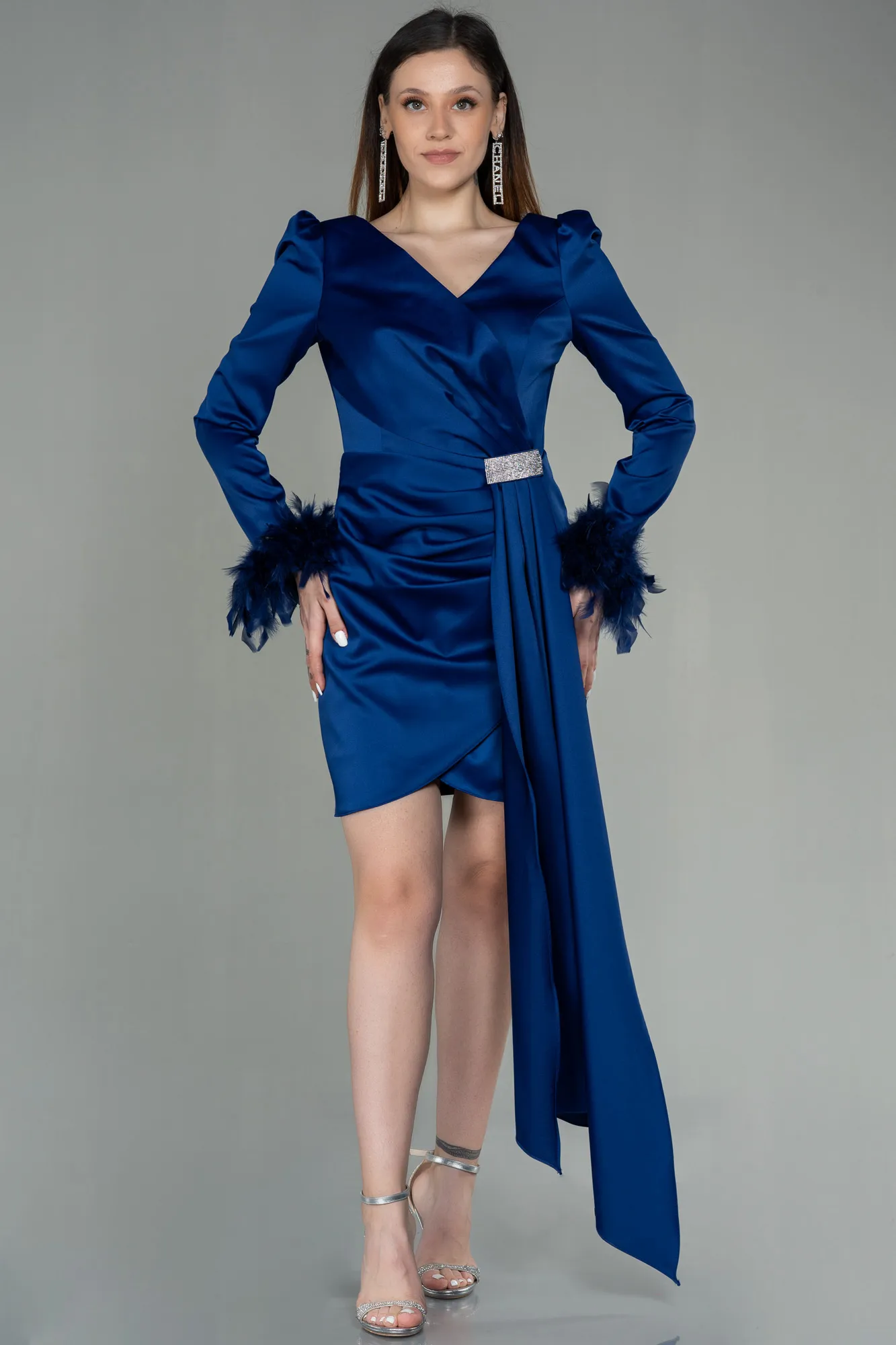 Navy Blue-Short Satin Invitation Dress ABU2902