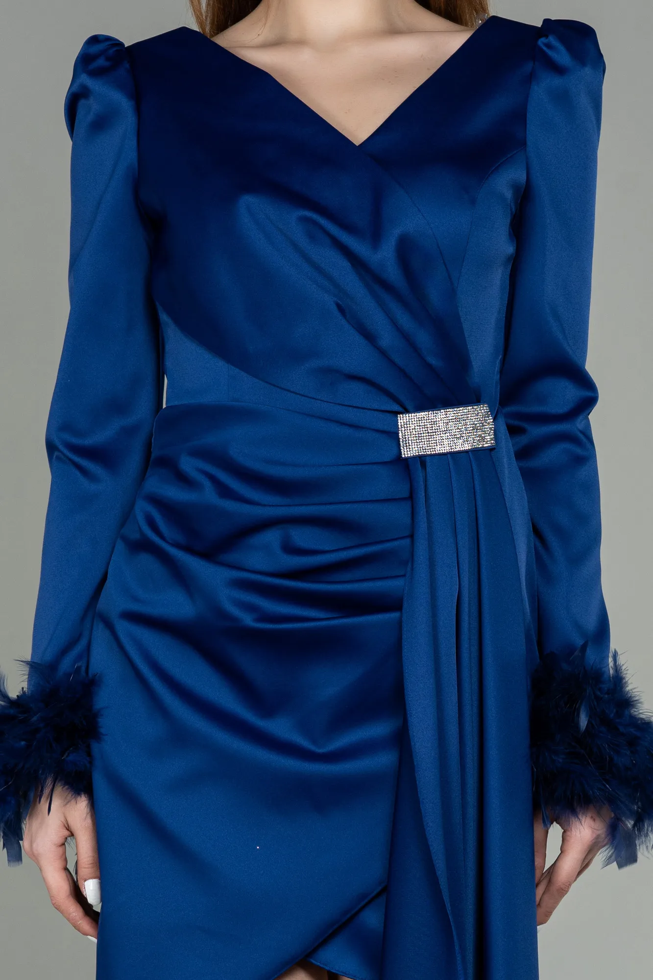 Navy Blue-Short Satin Invitation Dress ABU2902