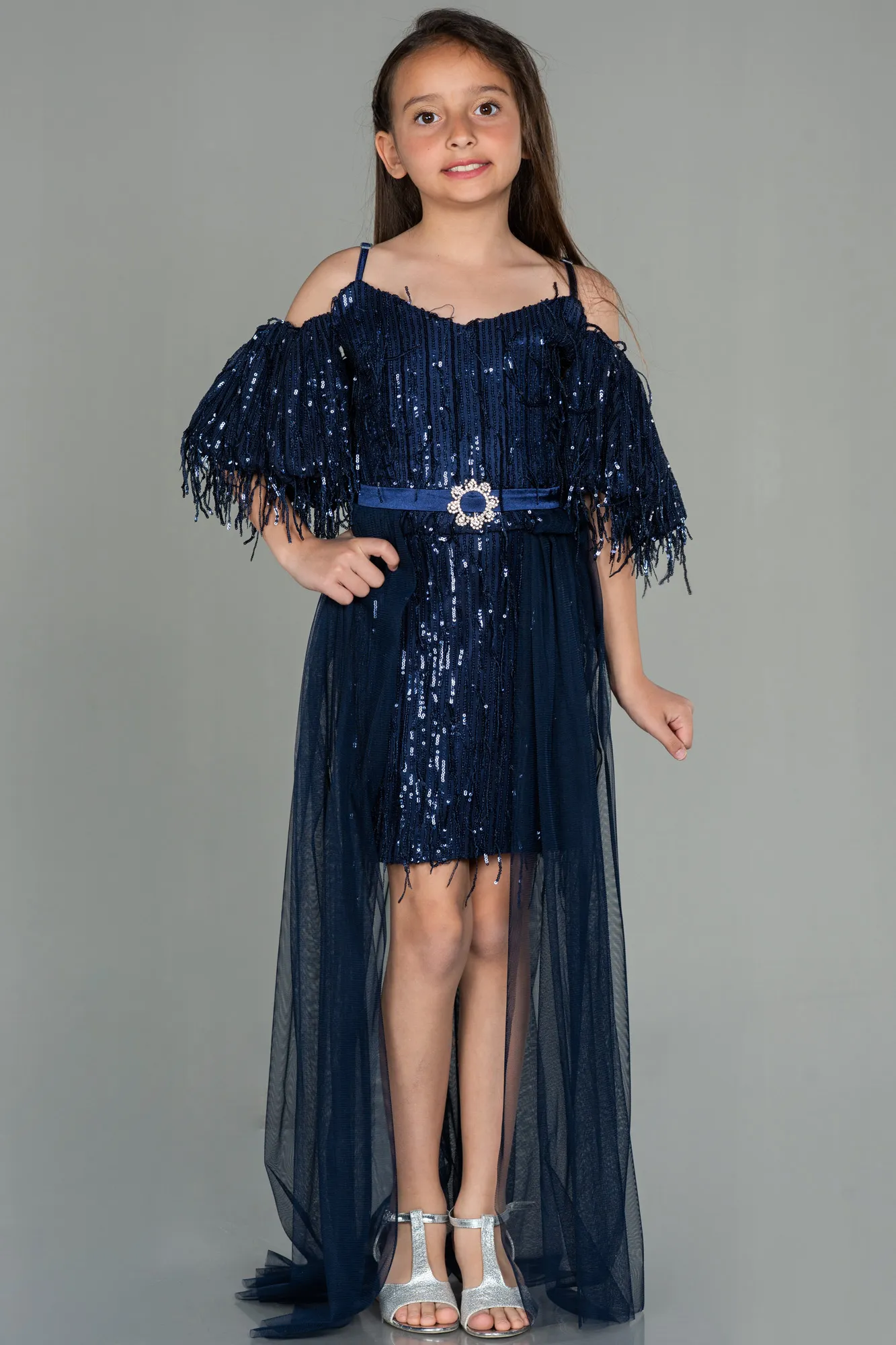 Navy Blue-Short Scaly Girl Dress ABK1714