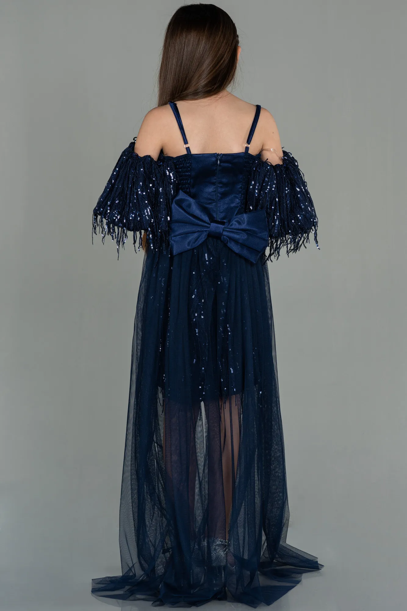 Navy Blue-Short Scaly Girl Dress ABK1714