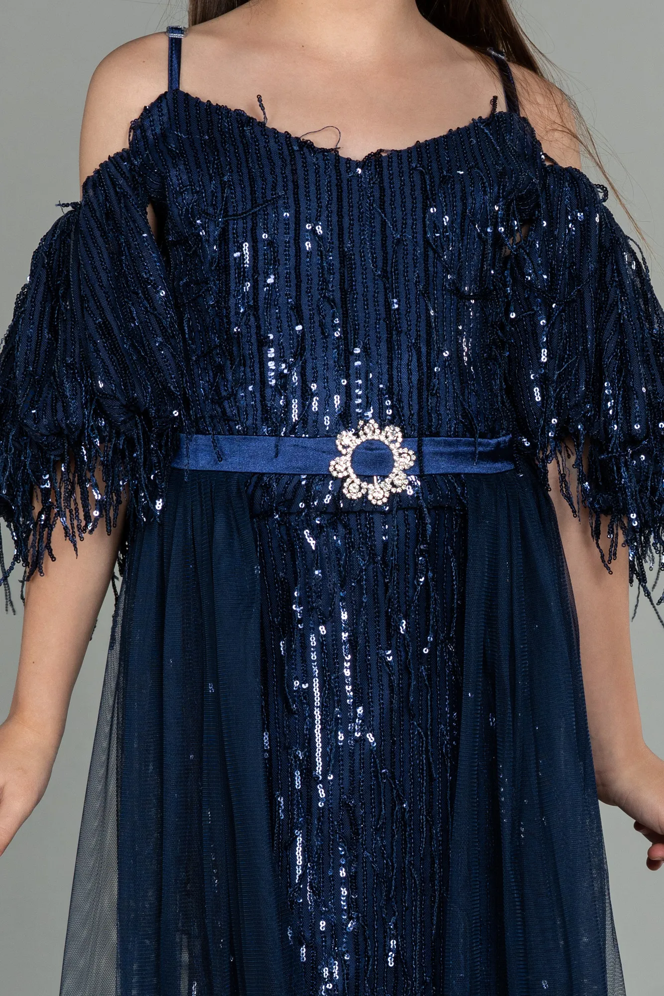 Navy Blue-Short Scaly Girl Dress ABK1714