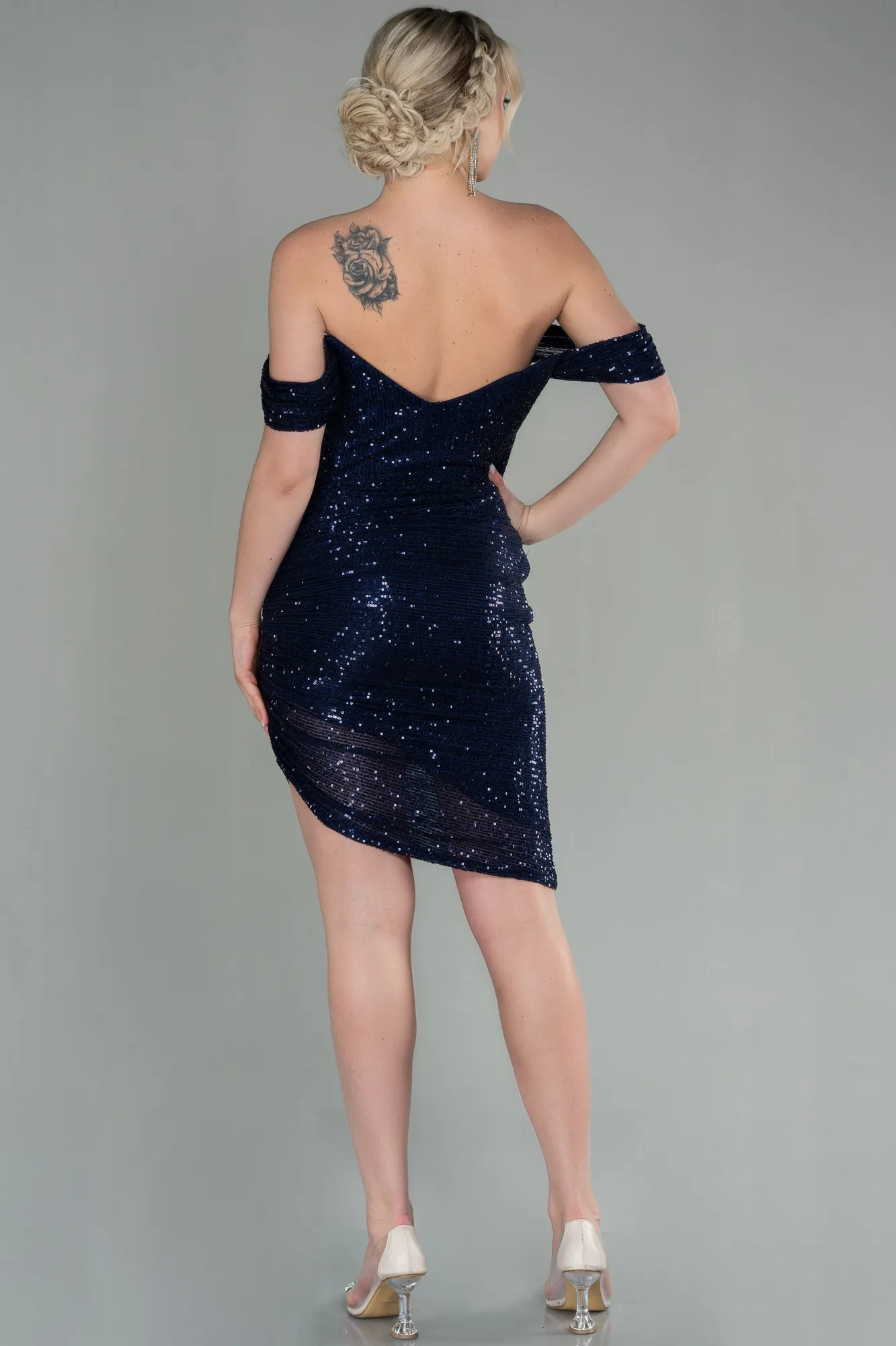 Navy Blue-Short Scaly Invitation Dress ABK1602