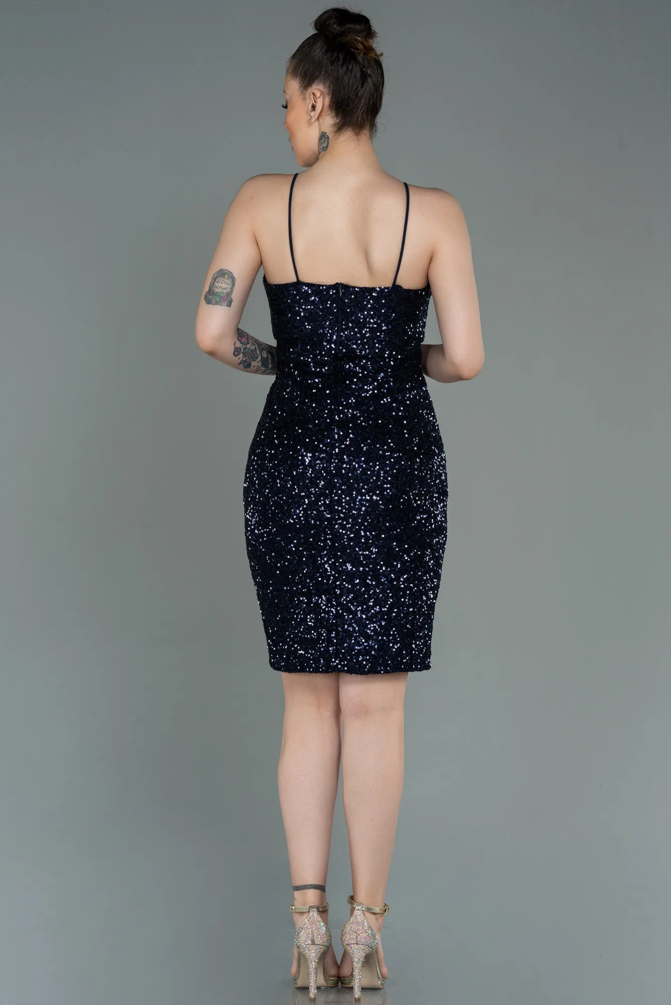 Navy Blue-Short Scaly Invitation Dress ABK1763