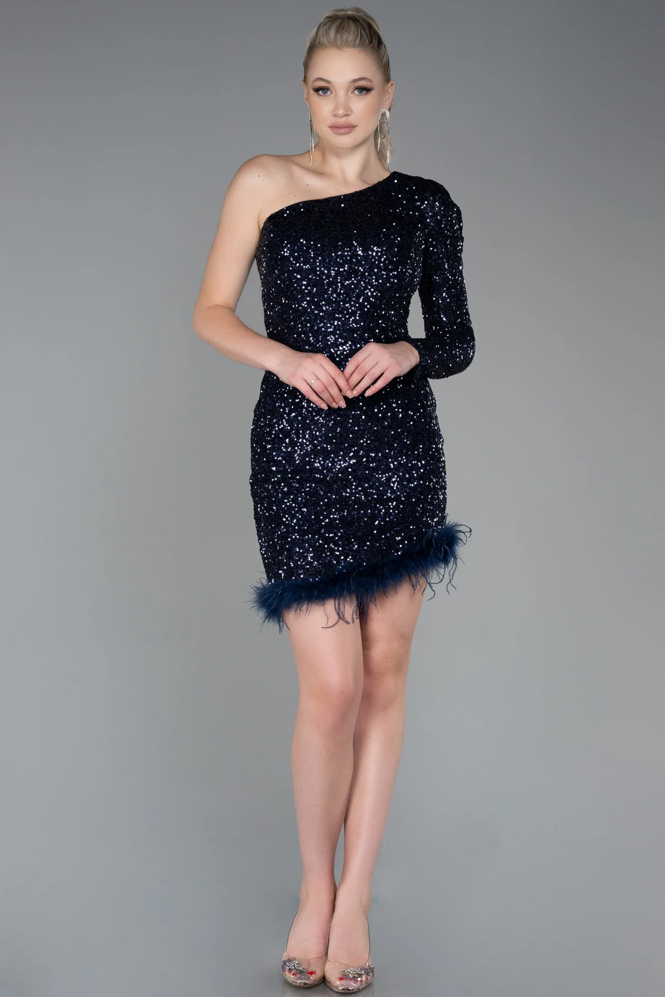 Navy Blue-Short Scaly Invitation Dress ABK1811