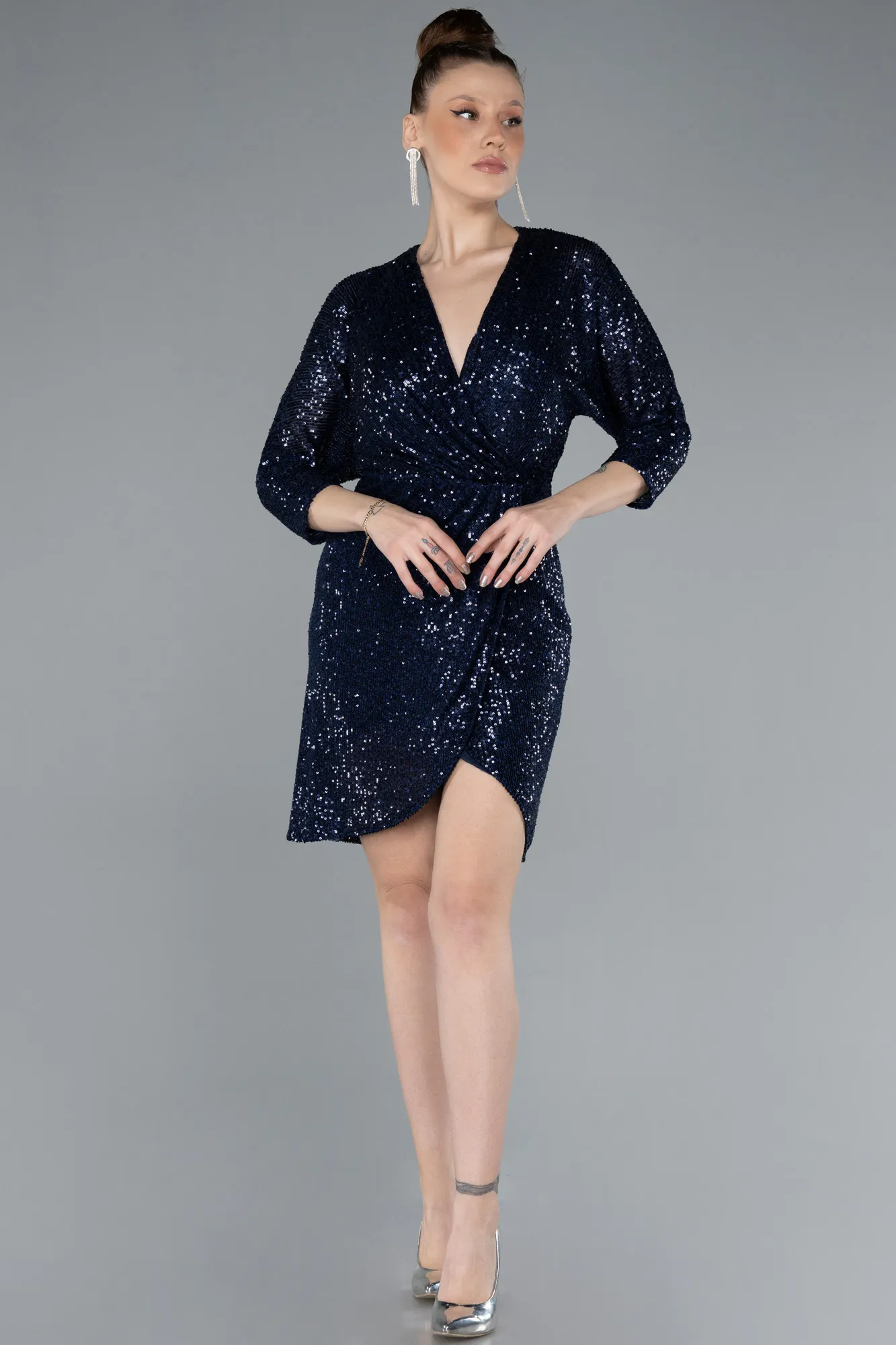 Navy Blue-Short Scaly Invitation Dress ABK1912