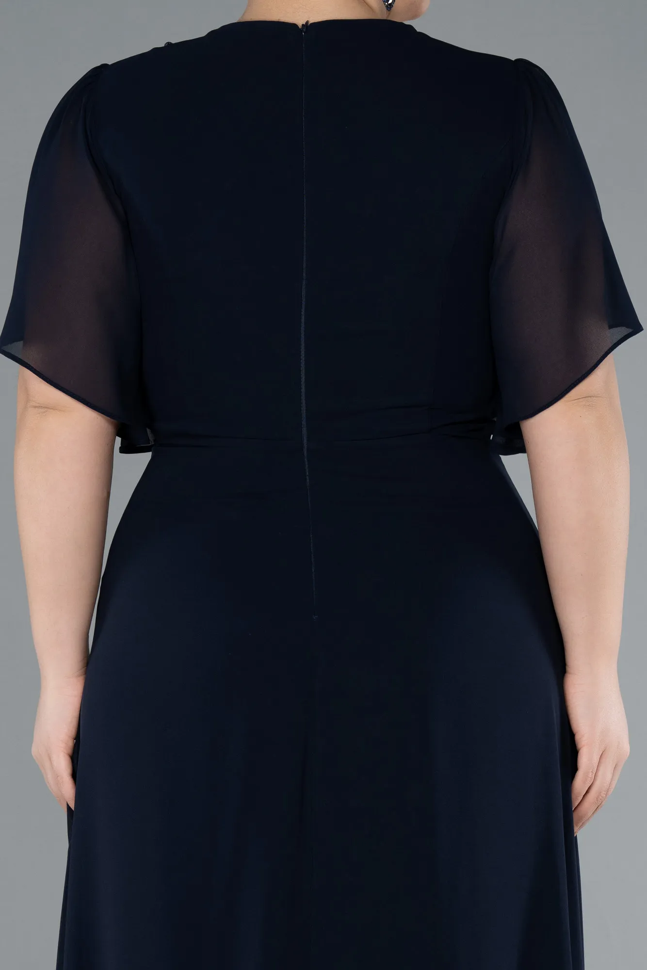 Navy Blue-Short Sleeve Chiffon Long Plus Size Evening Dress ABU4794