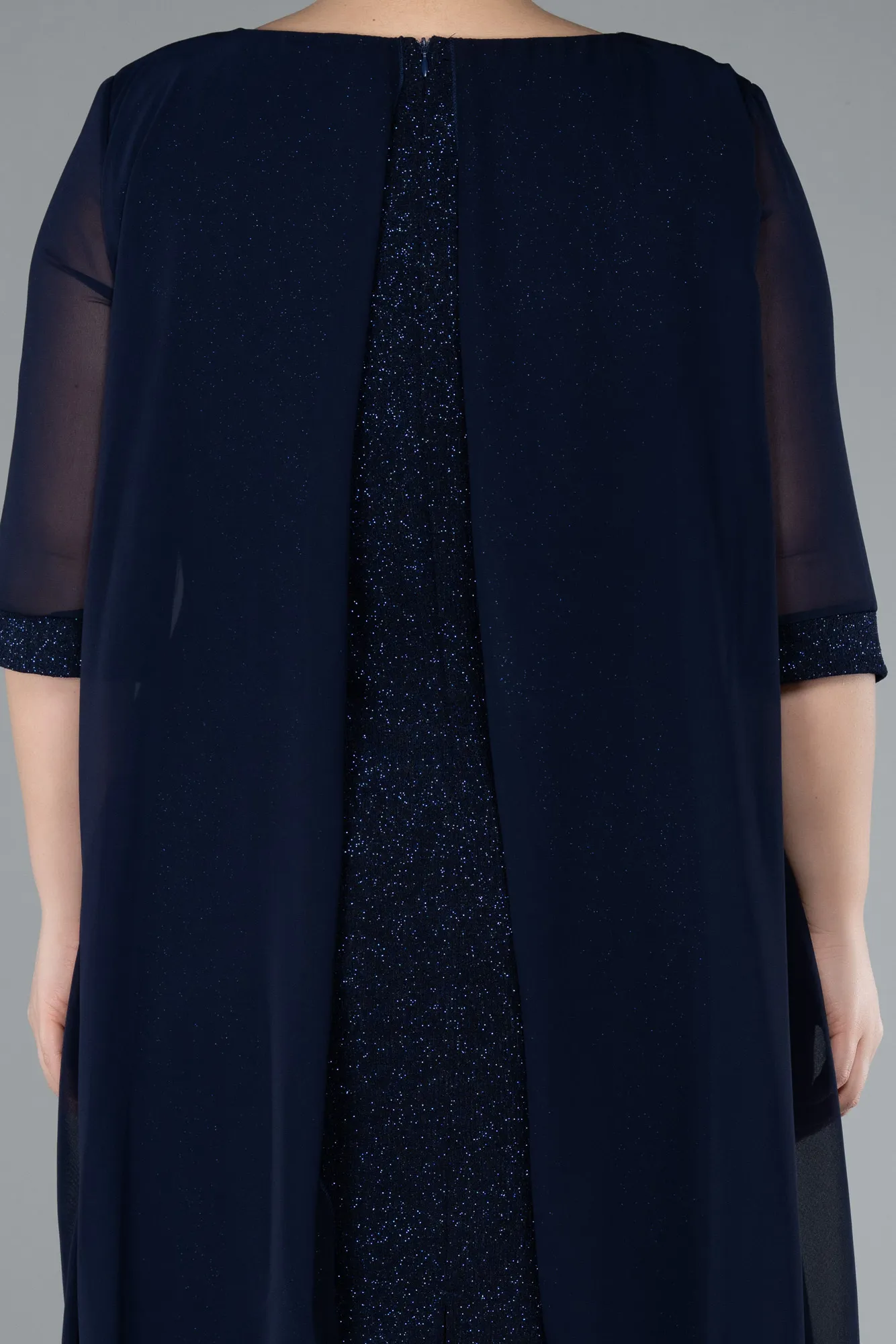 Navy Blue-Short Sleeve Midi Plus Size Evening Dress ABK2302