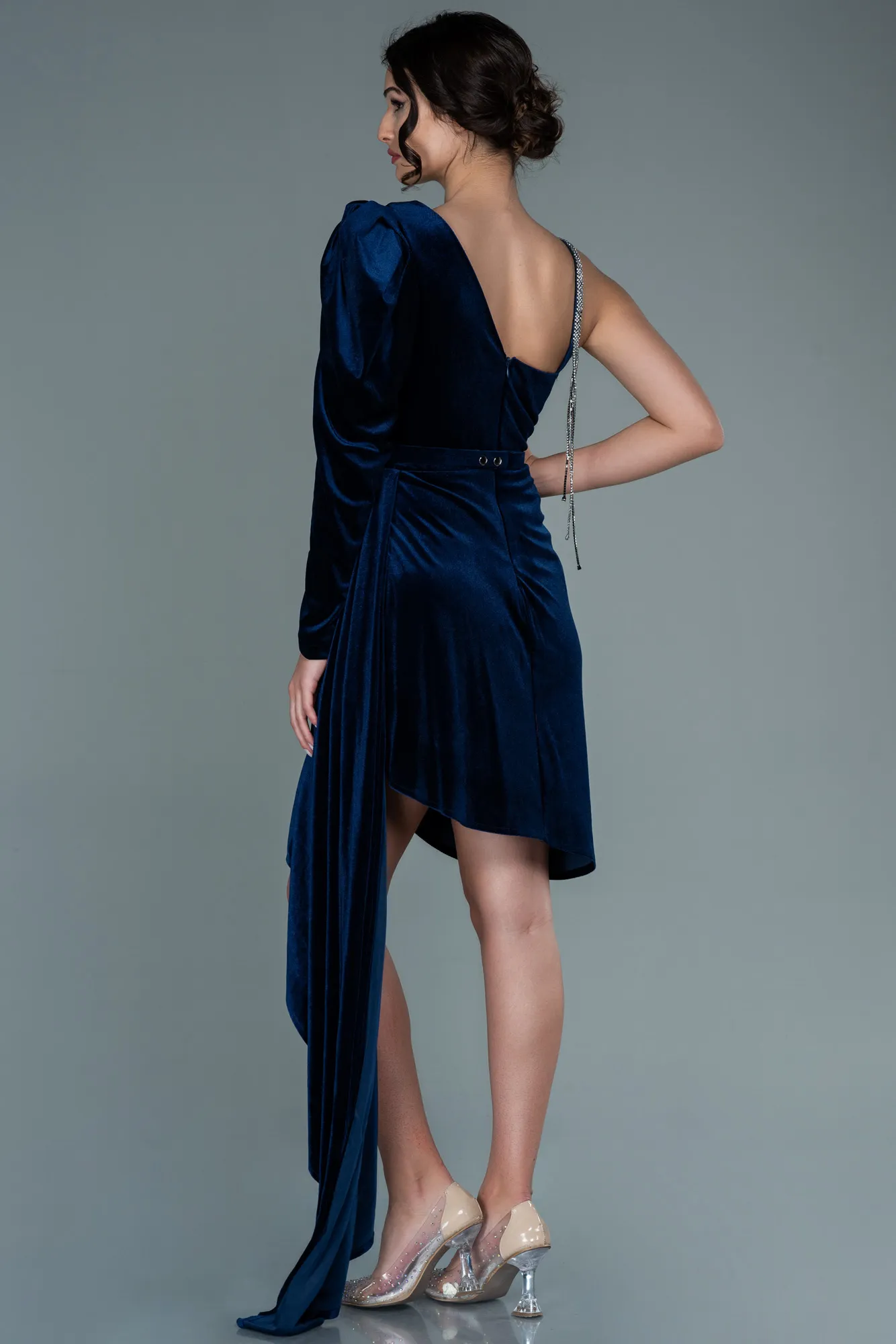 Navy Blue-Short Velvet Invitation Dress ABK1124