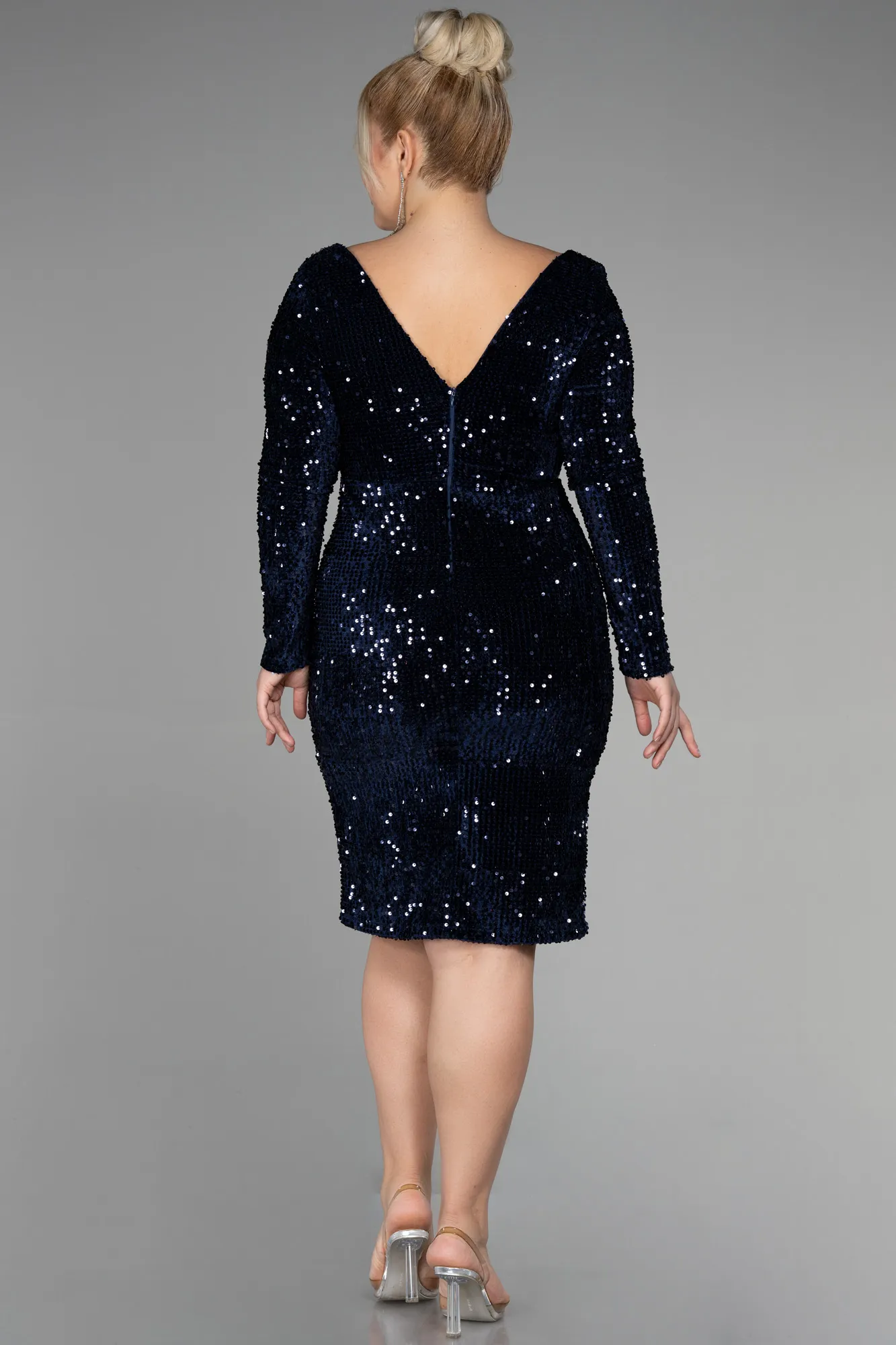 Navy Blue-Short Velvet Invitation Dress ABK1857