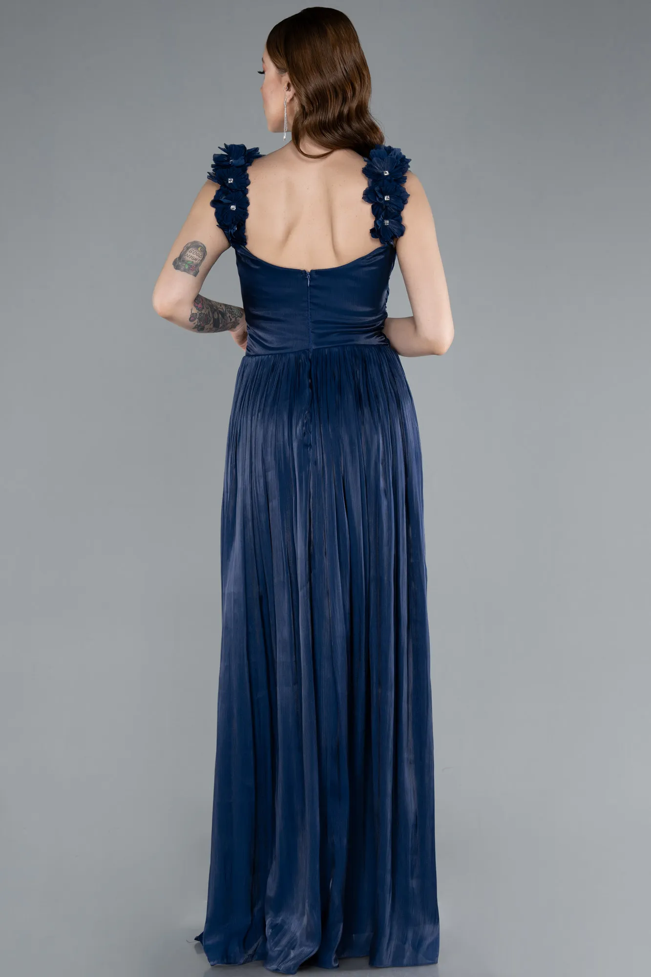 Navy Blue-Sleeveless Long Chiffon Evening Dress ABU4810