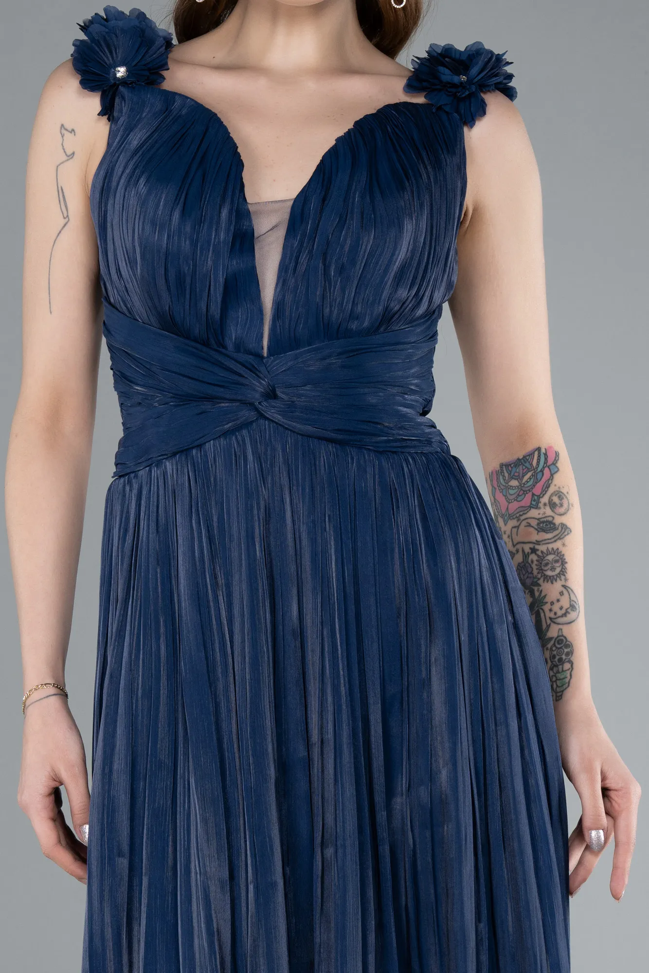 Navy Blue-Sleeveless Long Chiffon Evening Dress ABU4810