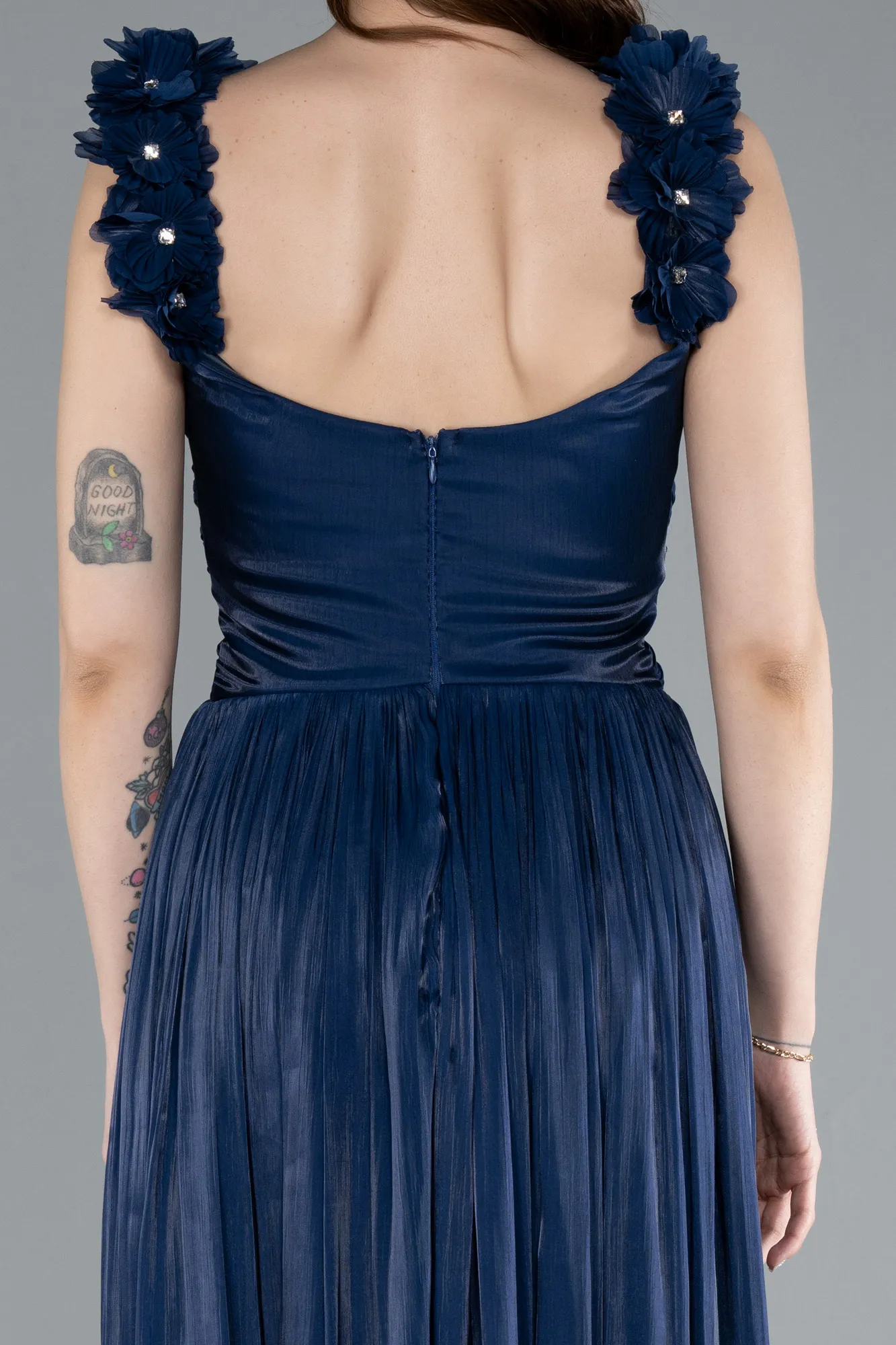 Navy Blue-Sleeveless Long Chiffon Evening Dress ABU4810