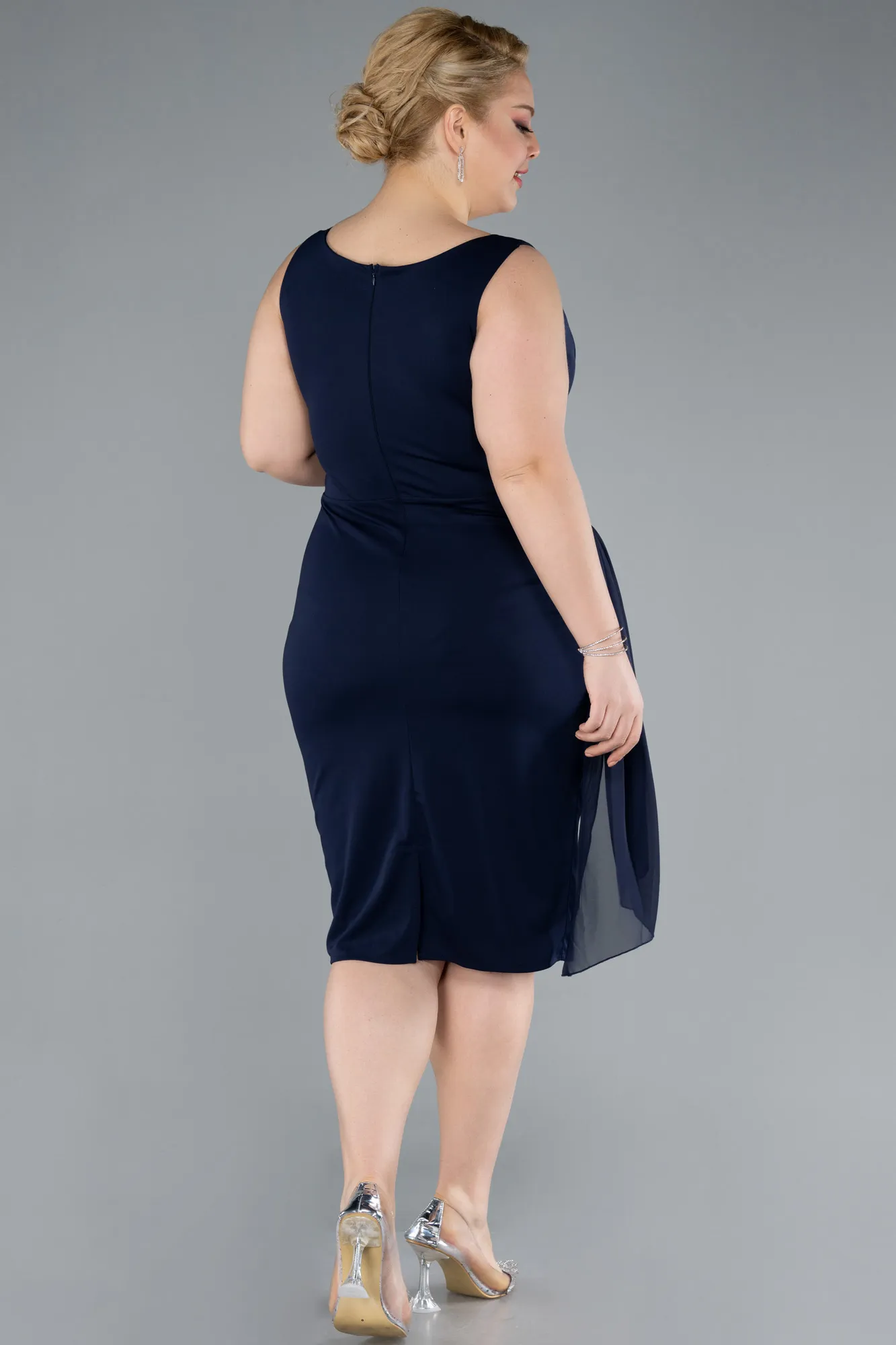 Navy Blue-Sleeveless Midi Plus Size Cocktail Dress ABK2328