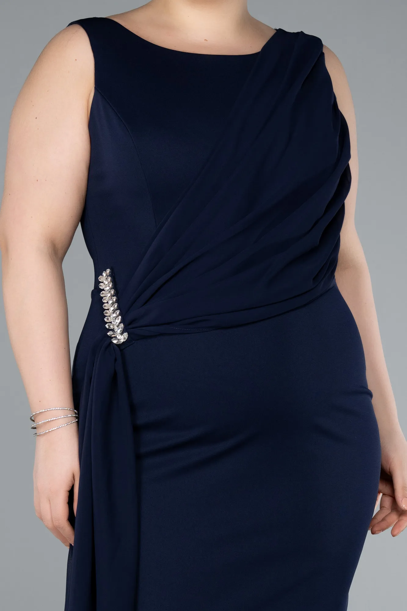 Navy Blue-Sleeveless Midi Plus Size Cocktail Dress ABK2328