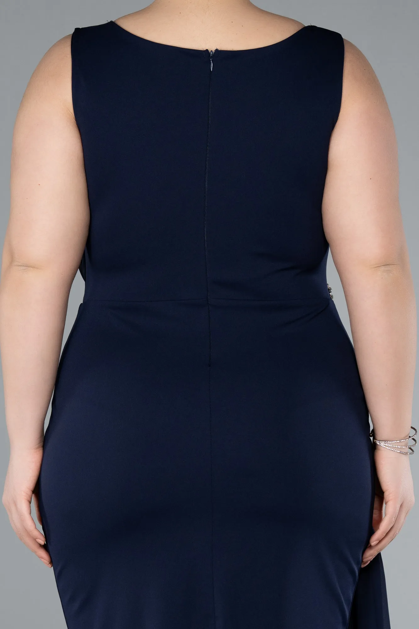 Navy Blue-Sleeveless Midi Plus Size Cocktail Dress ABK2328