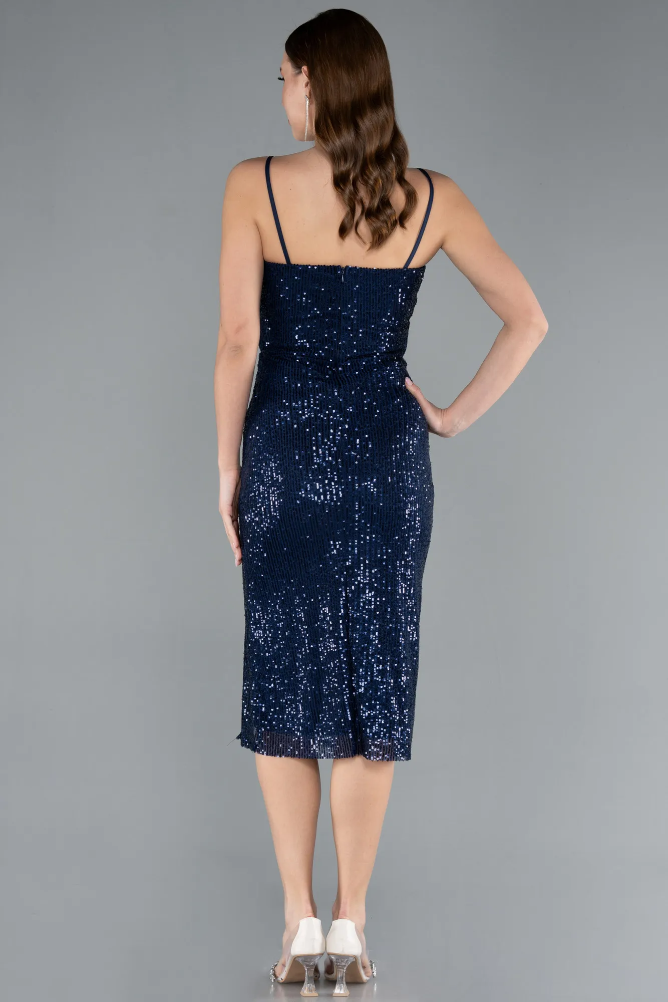 Navy Blue-Sleeveless Slit Midi Sequin Party Dress ABK2286