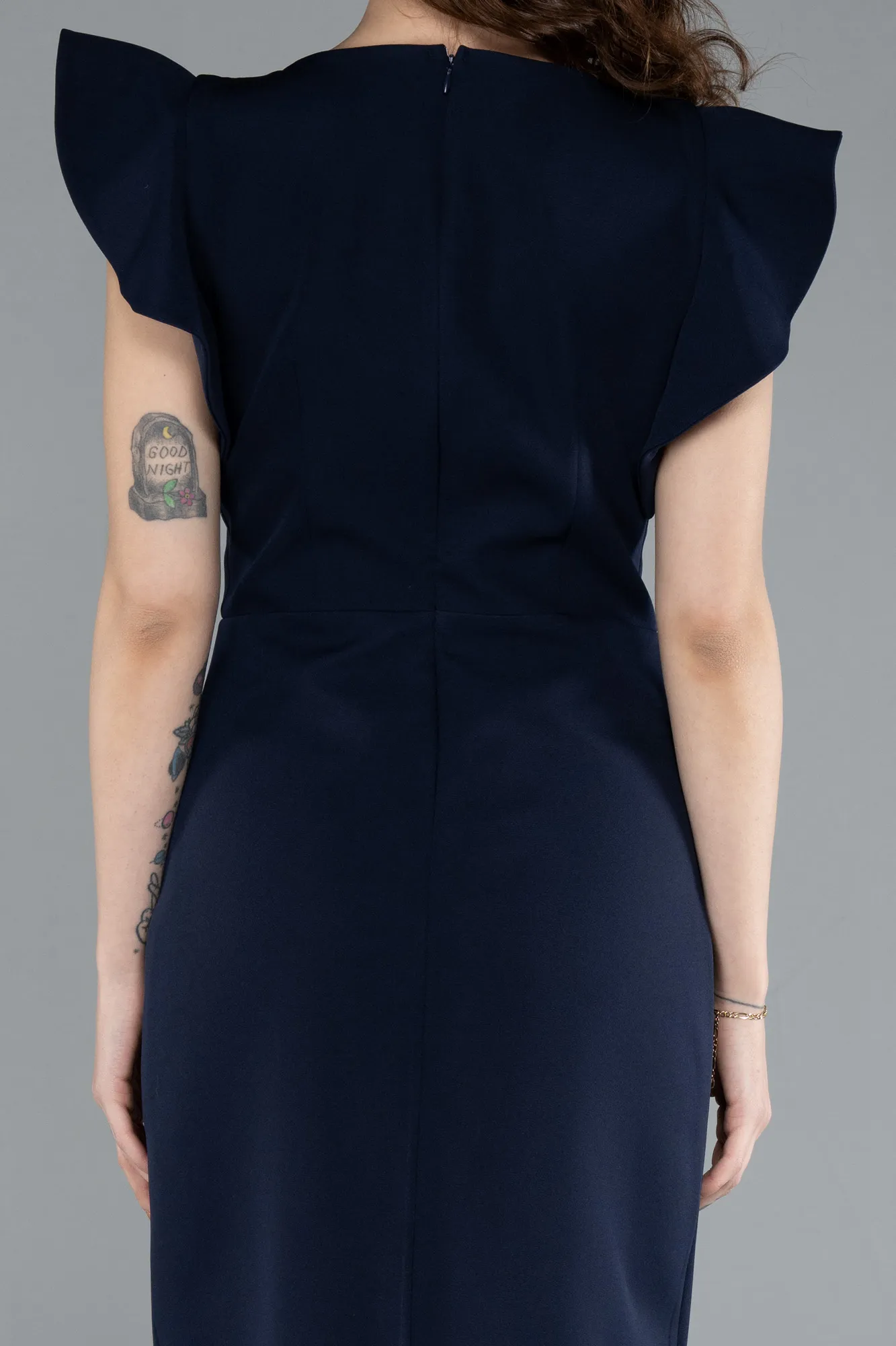 Navy Blue-Slit Midi Cocktail Dress ABK2277