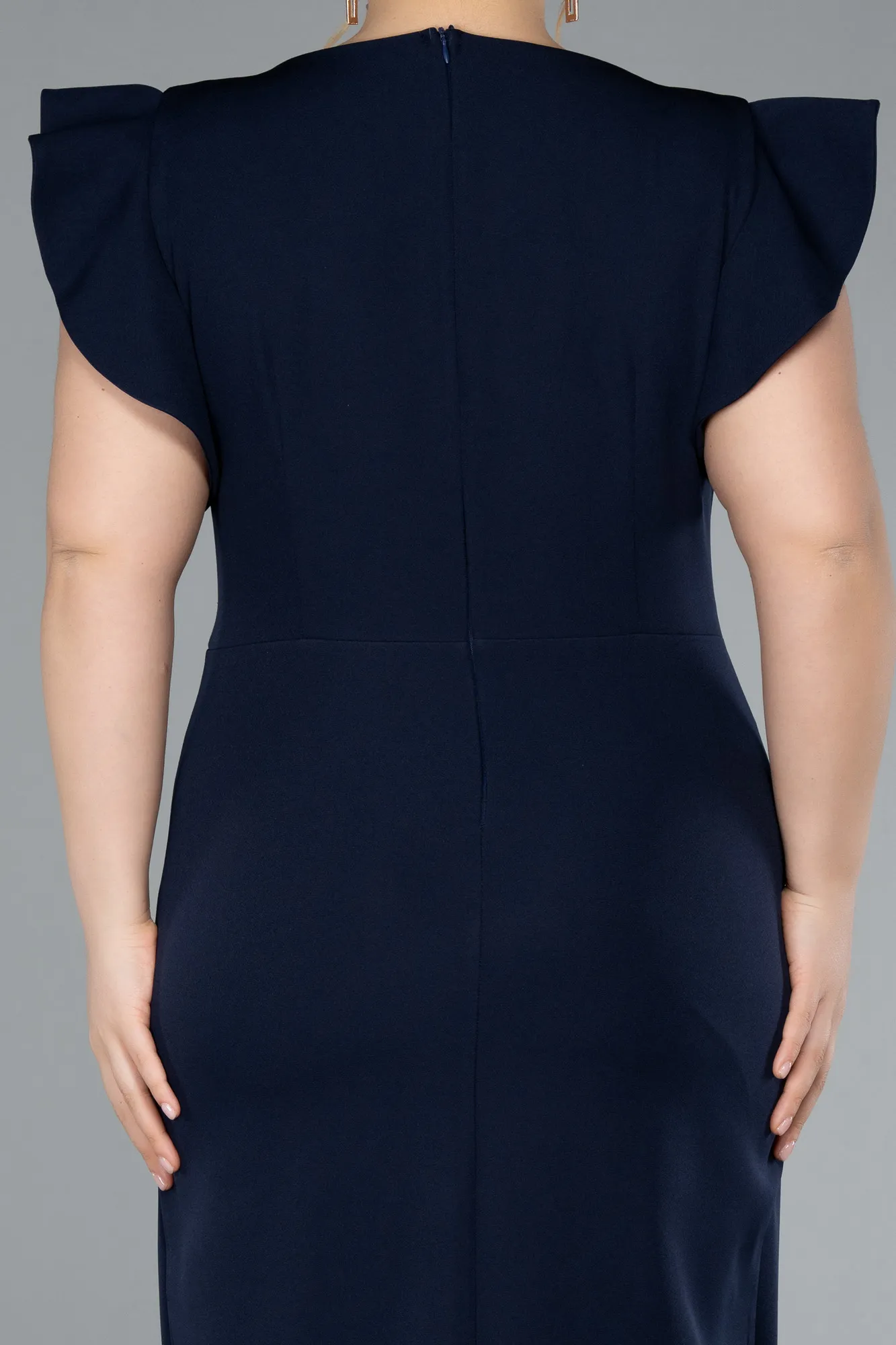 Navy Blue-Slit Midi Plus Size Invitation Dress ABK2278