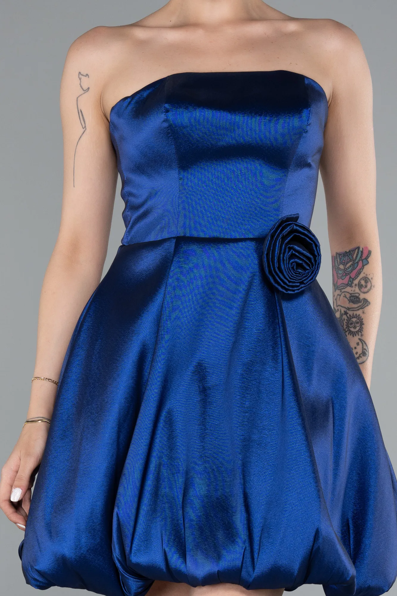 Navy Blue-Strapless Balloon Skirt Short Prom Dress ABK2360