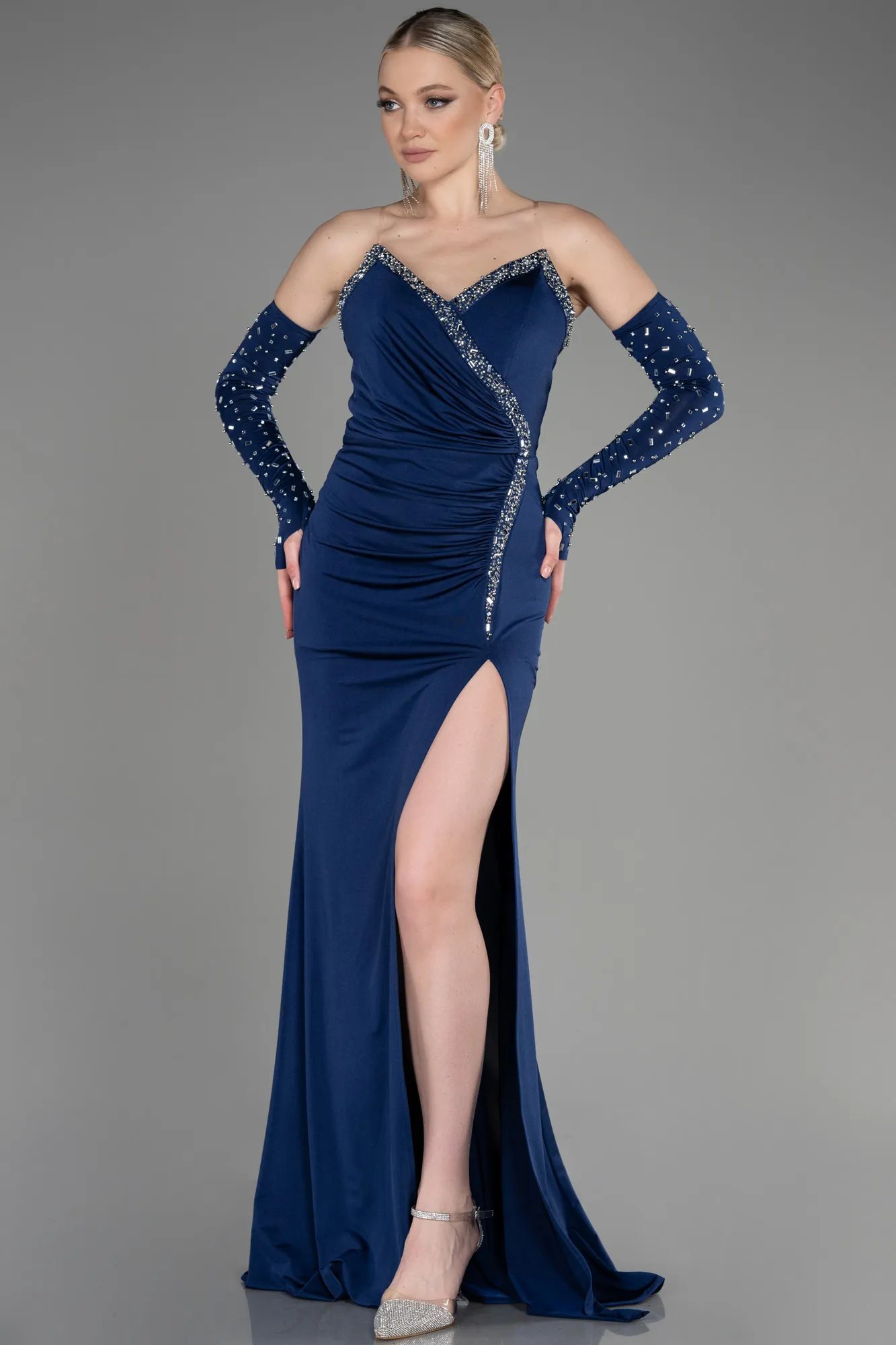 Navy Blue-Strapless Long Evening Dress ABU3824