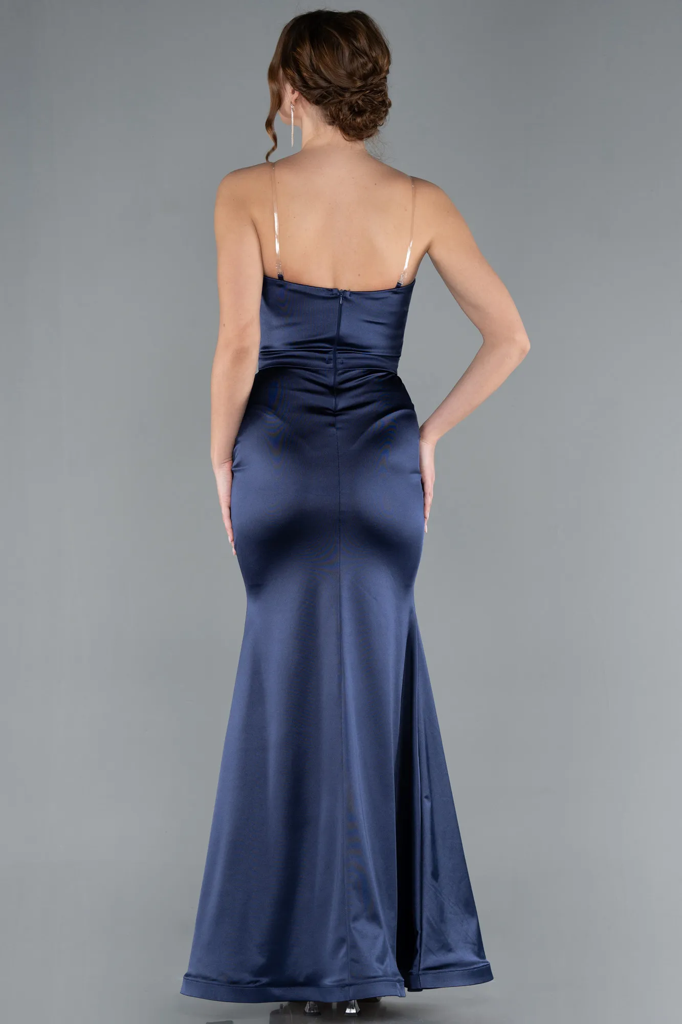 Navy Blue-Strapless Long Satin Mermaid Evening Dress ABU4770