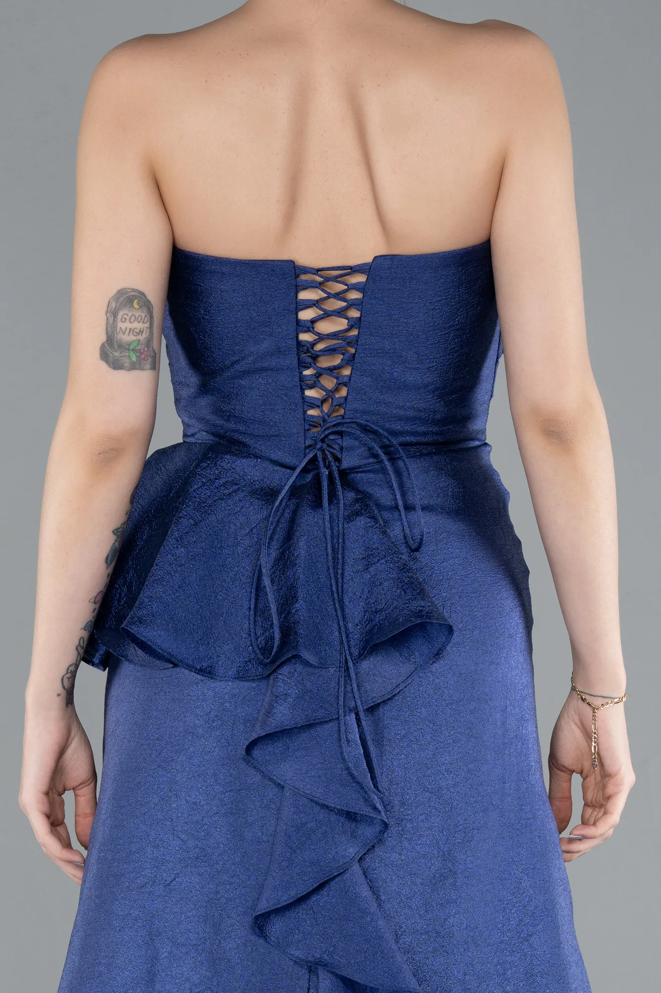 Navy Blue-Strapless Slit Long Prom Dress ABU4784