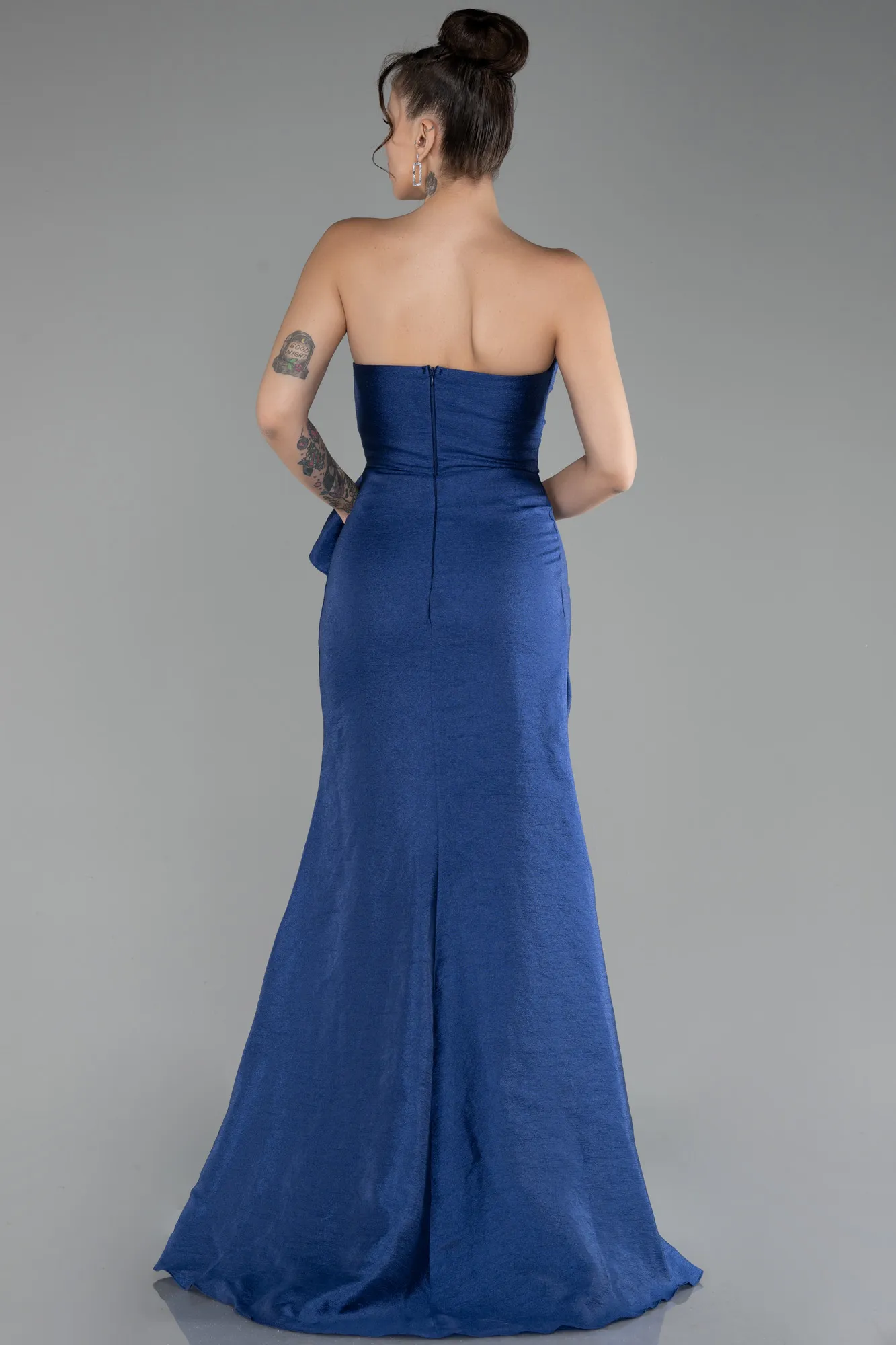 Navy Blue-Strapless Slit Long Prom Gown ABU4247