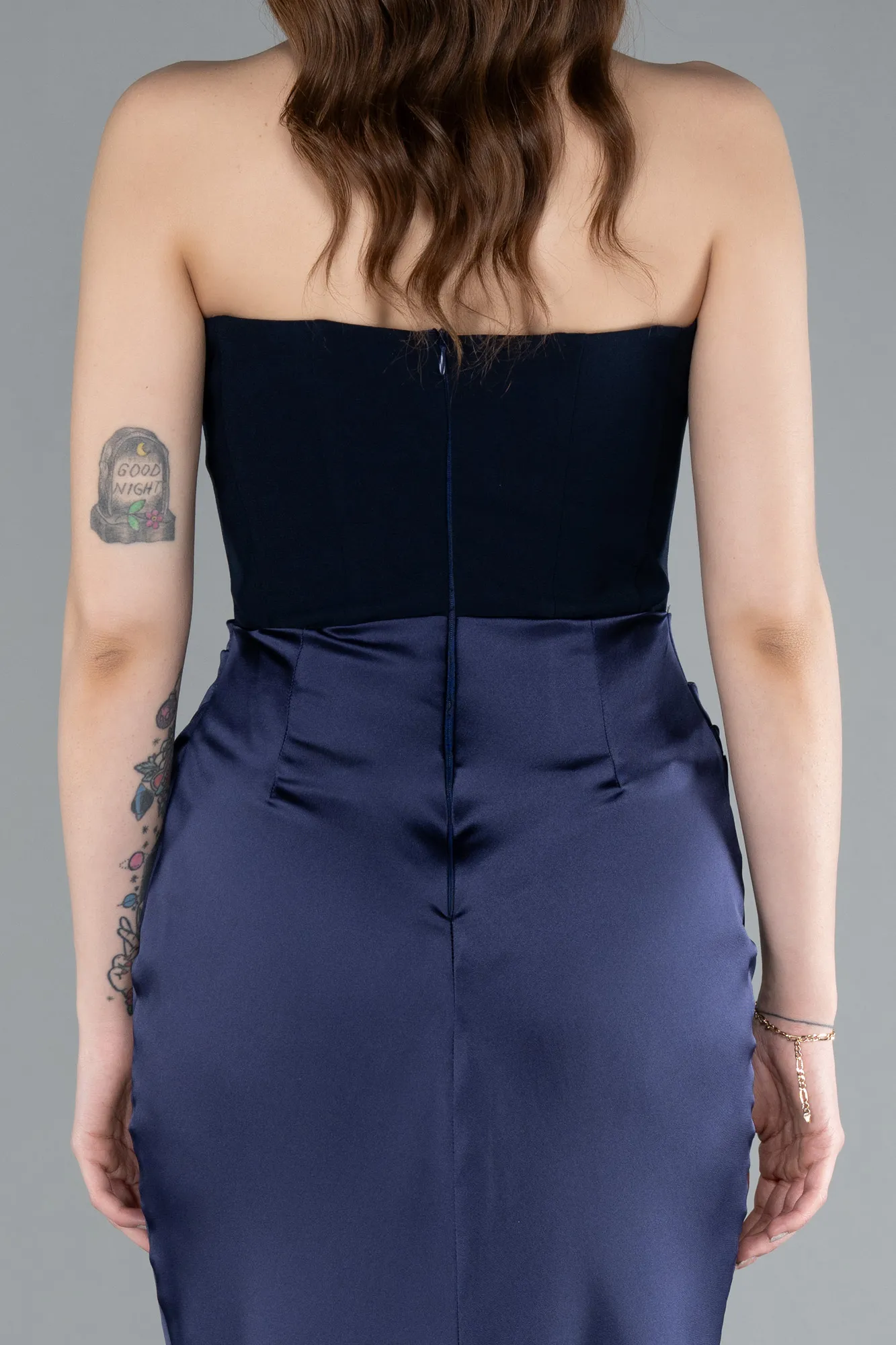 Navy Blue-Strapless Underwire Long Satin Mermaid Evening Gown ABU4867