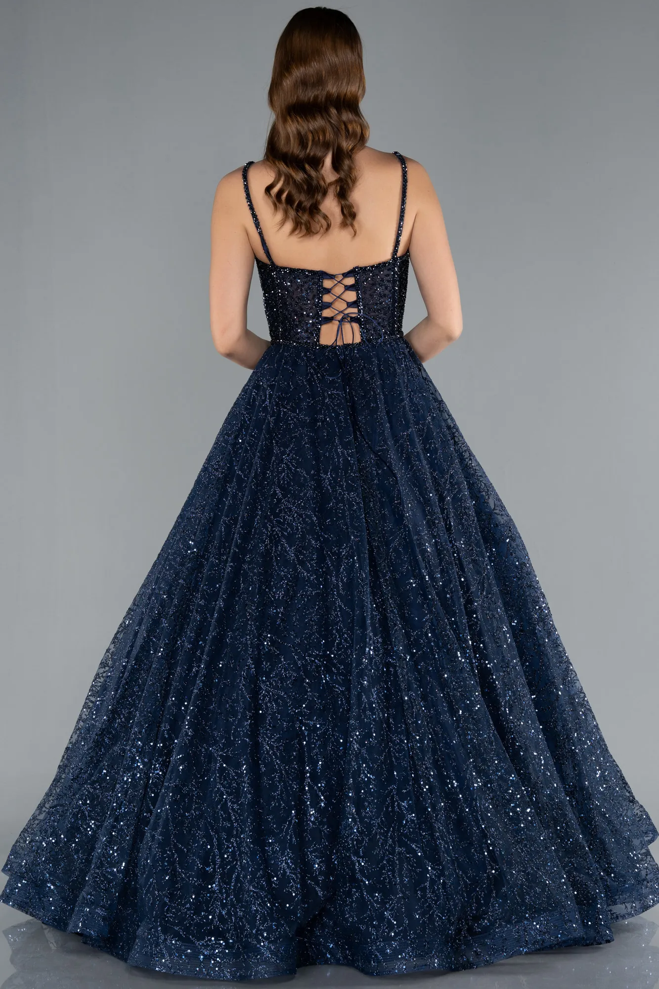 Navy Blue-Strappy Glitter Long Ball Gown ABU3839