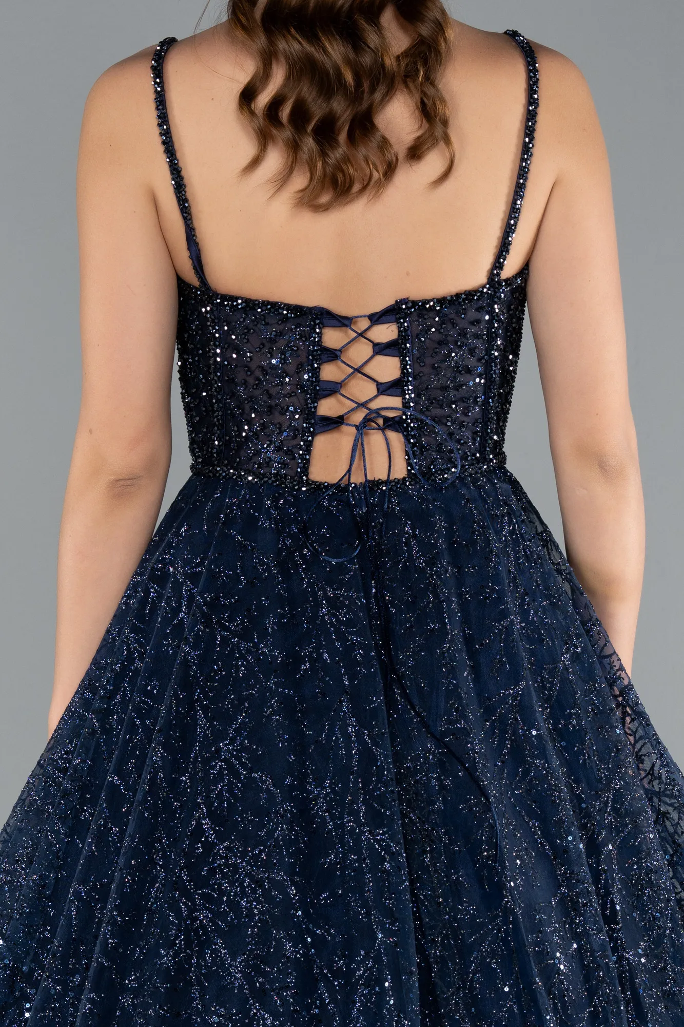 Navy Blue-Strappy Glitter Long Ball Gown ABU3839