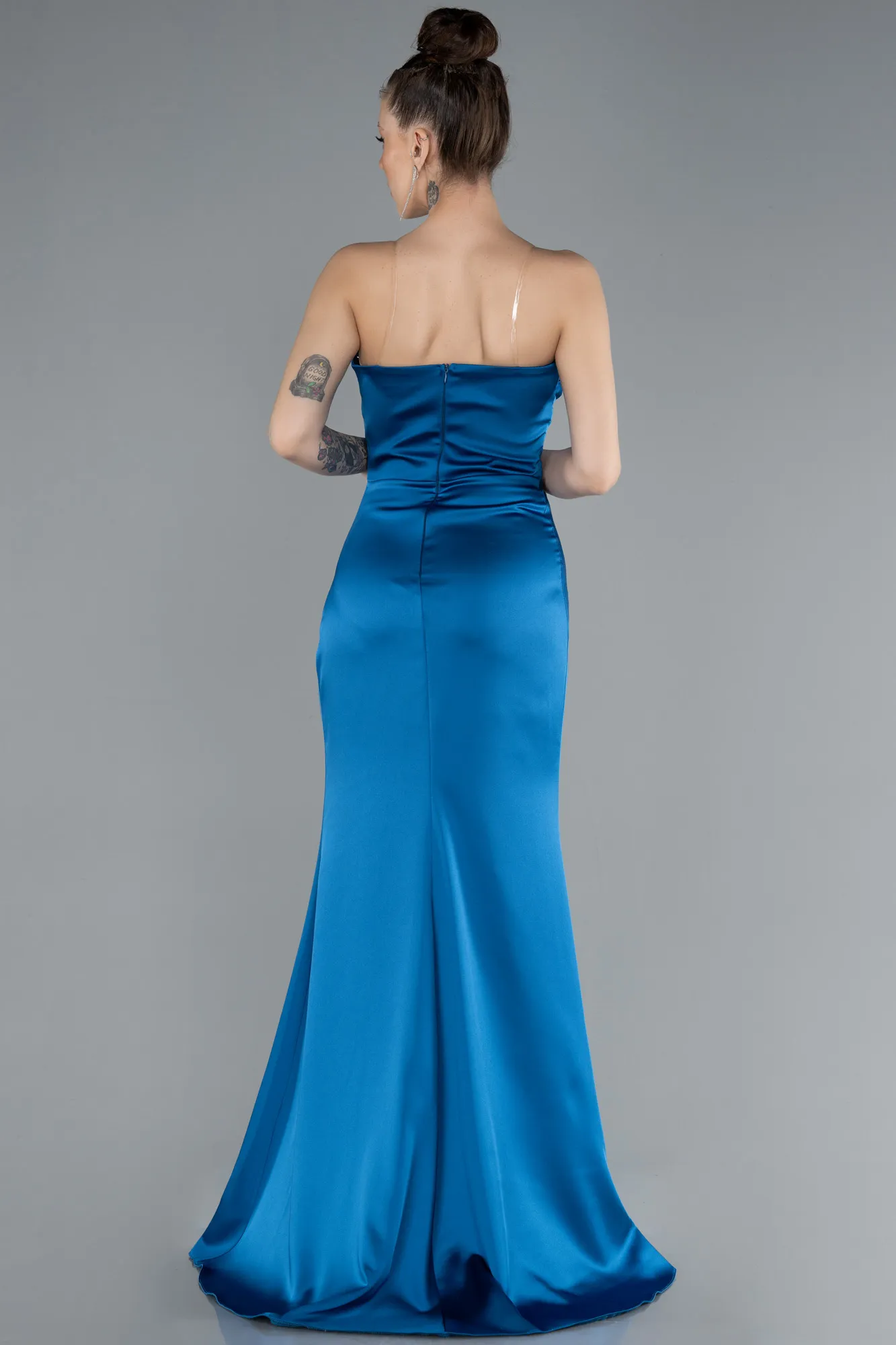 Oil Blue-Long Satin Prom Gown ABU4663