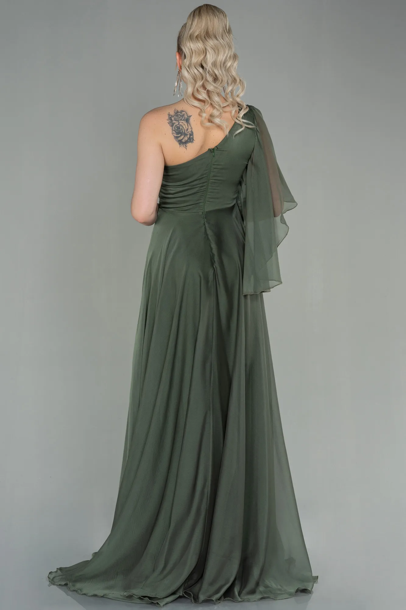 Oil Green-Long Chiffon Evening Dress ABU3449