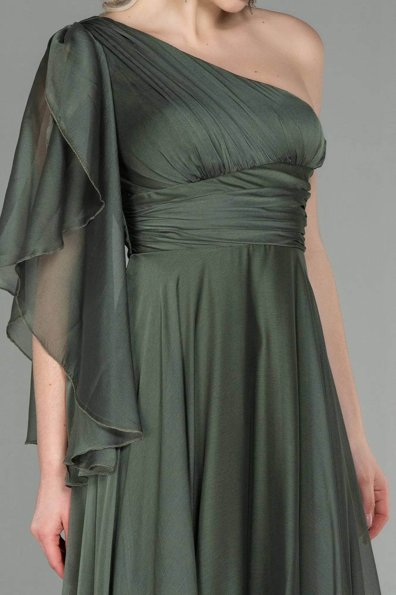 Oil Green-Long Chiffon Evening Dress ABU3449