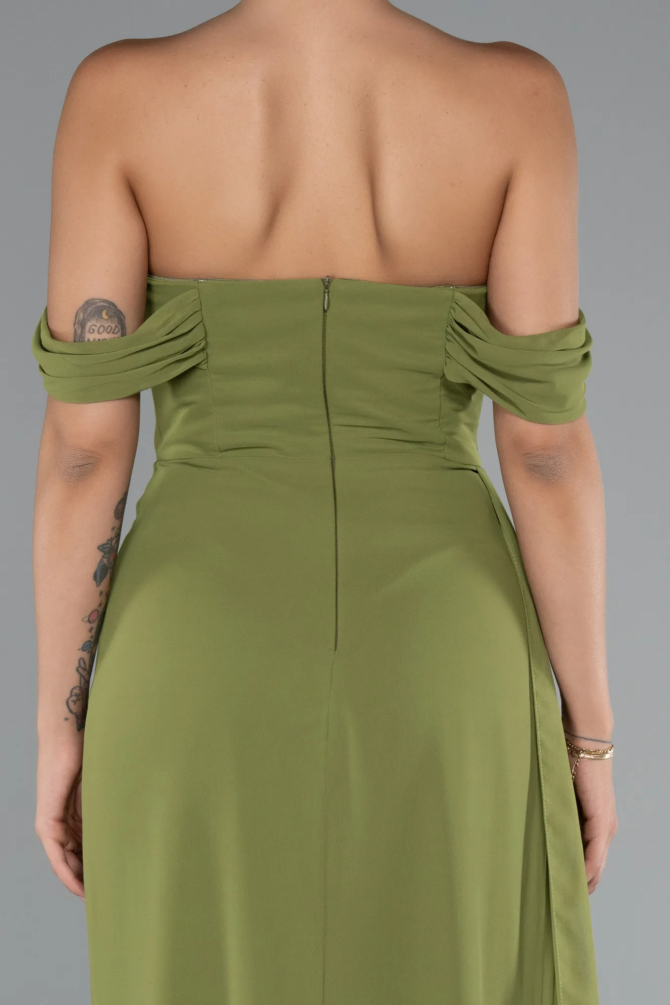 Oil Green-Long Chiffon Evening Dress ABU4925