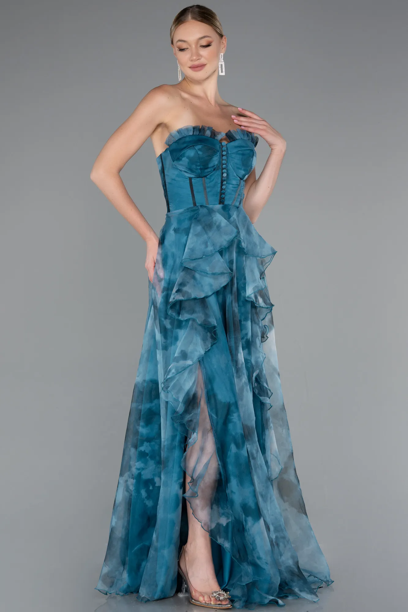 Oil Green-Long Evening Dress ABU3360