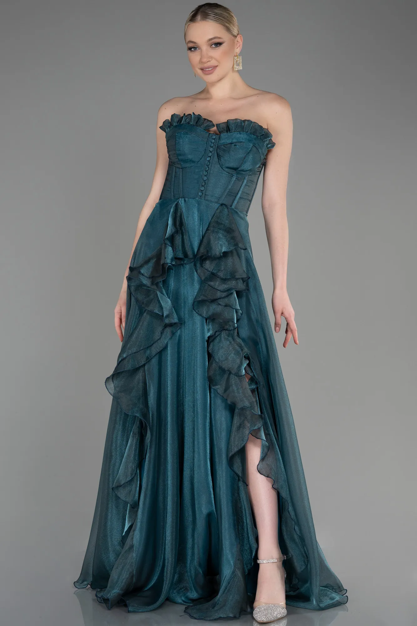 Oil Green-Long Evening Dress ABU3720