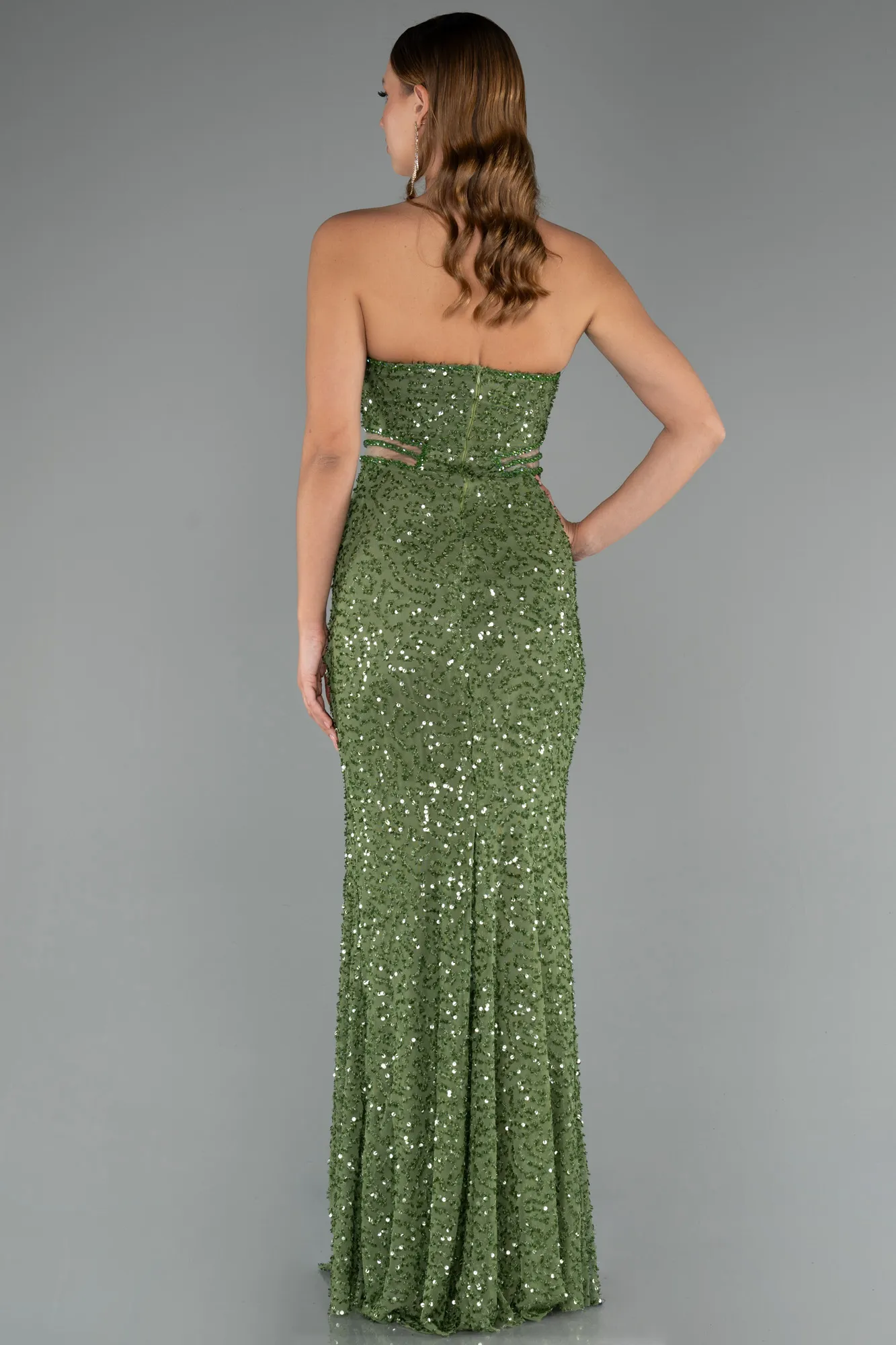 Oil Green-Long Evening Dress ABU5185