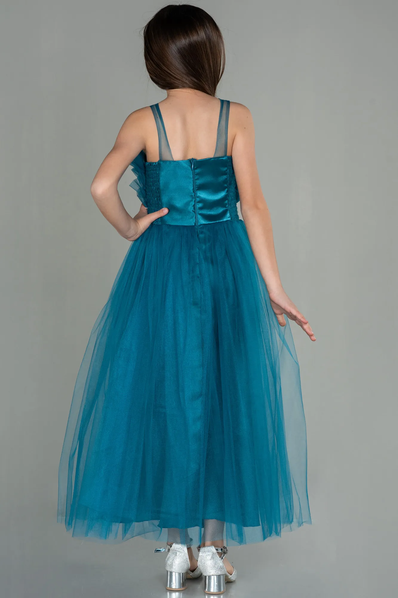 Oil Green-Long Girl Dress ABU3032