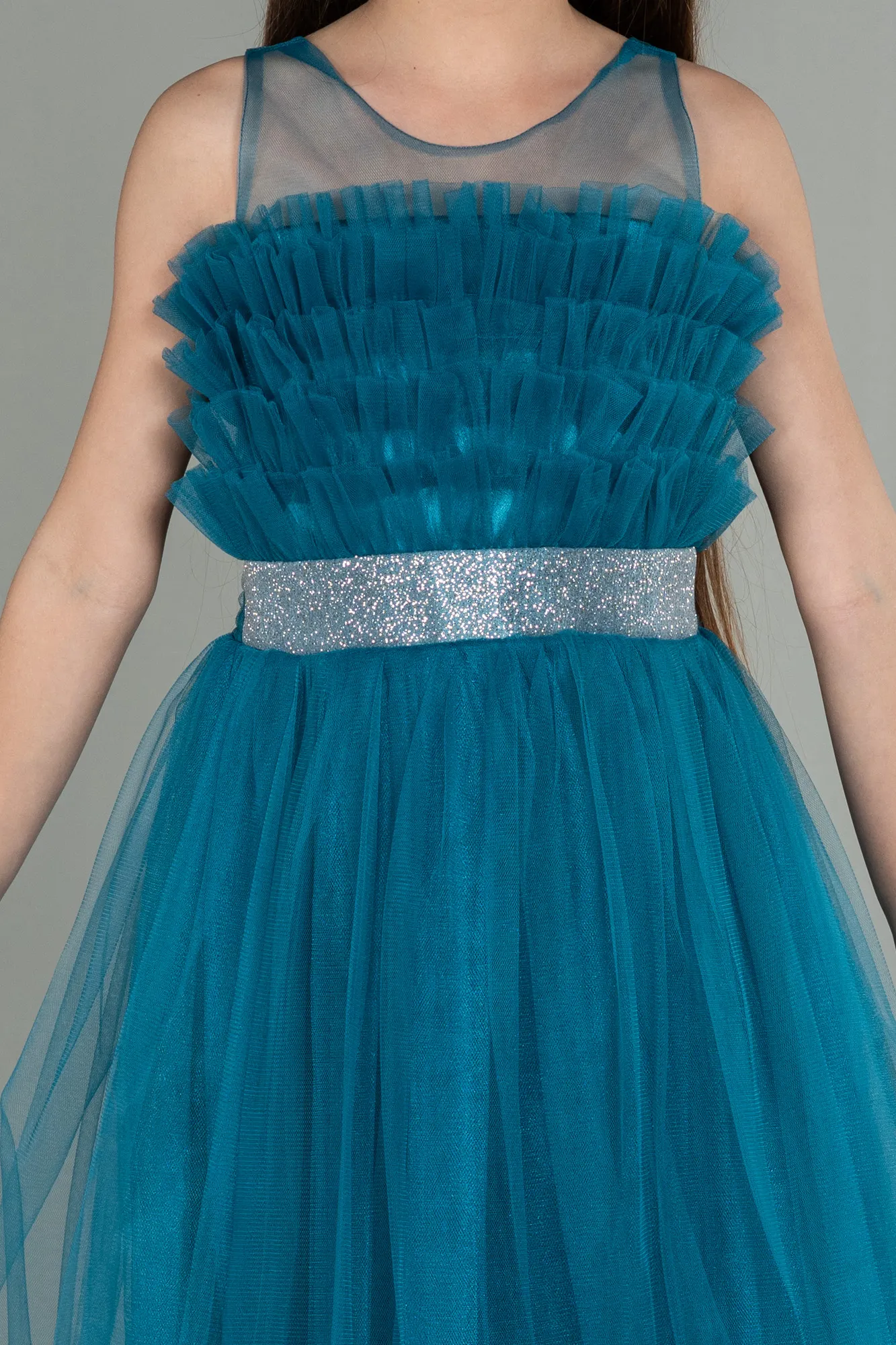 Oil Green-Long Girl Dress ABU3032