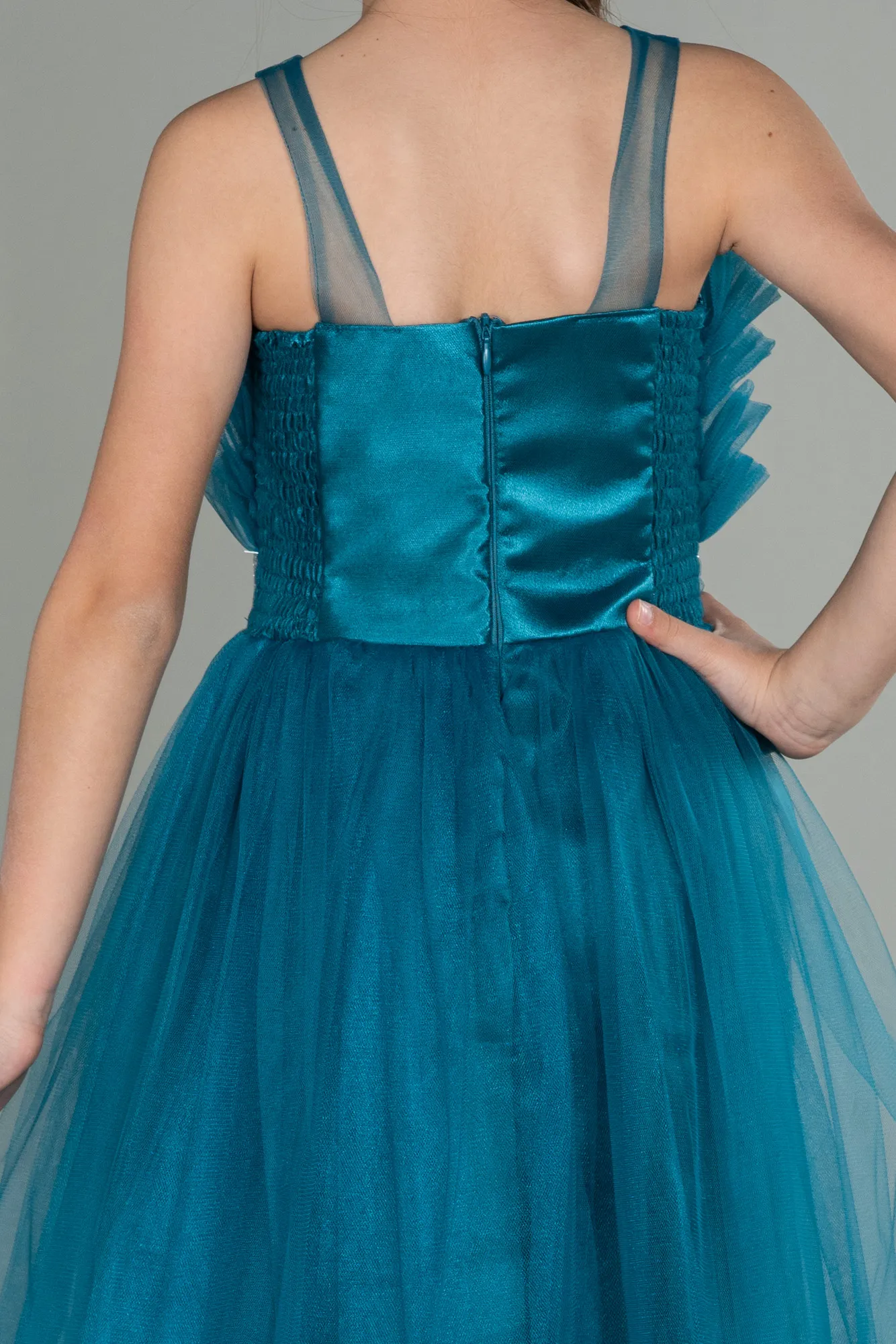 Oil Green-Long Girl Dress ABU3032