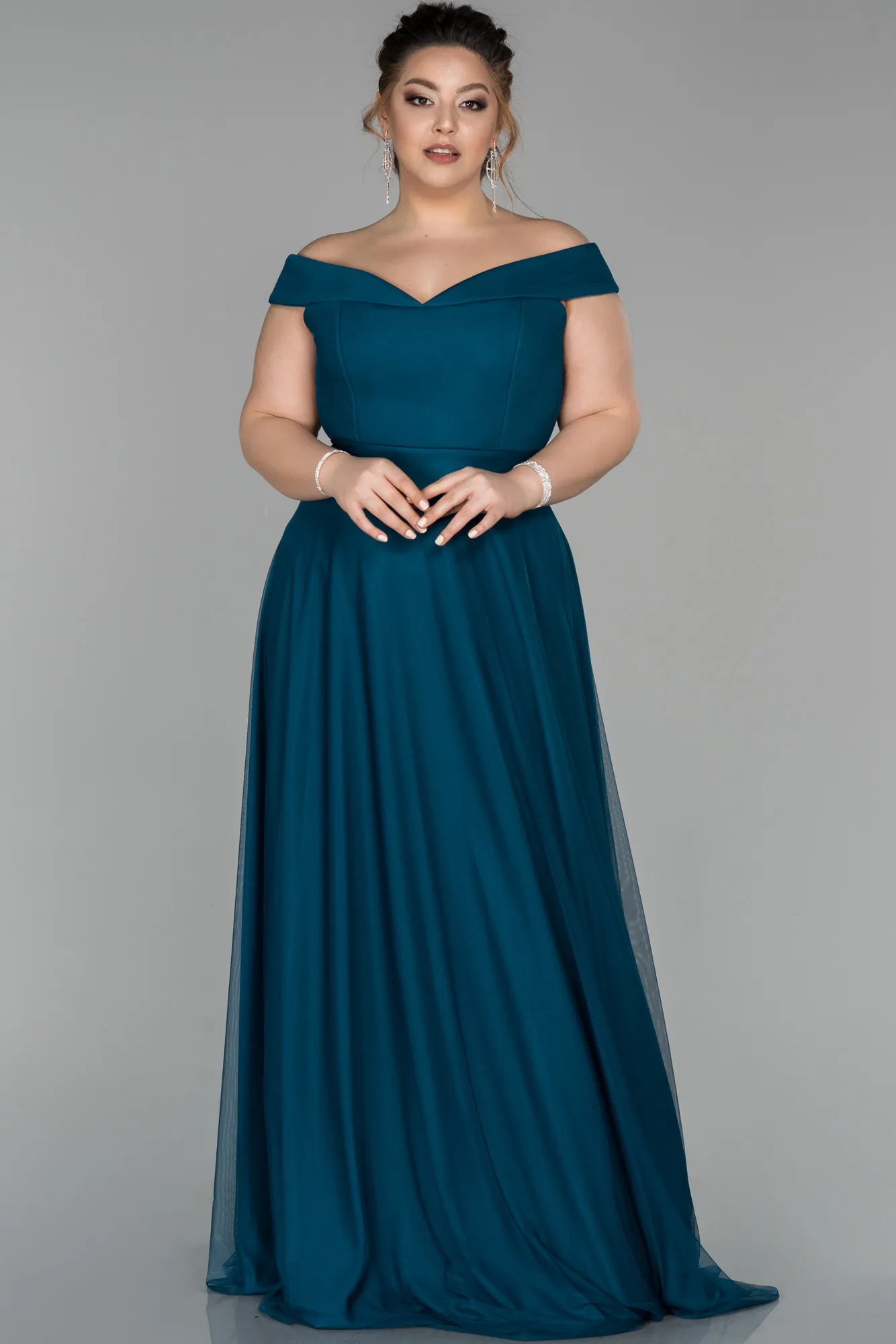 Oil Green-Long Oversized Evening Dress ABU020