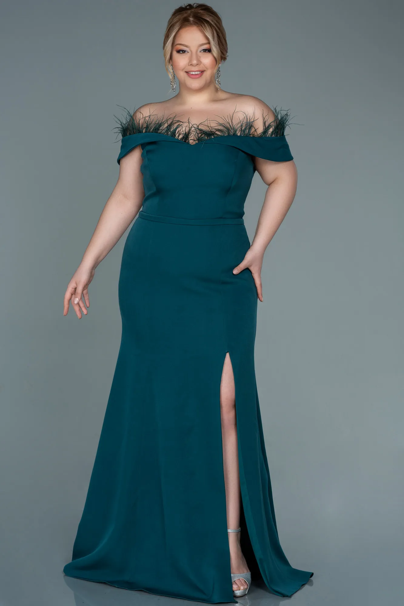 Oil Green-Long Oversized Evening Dress ABU1459